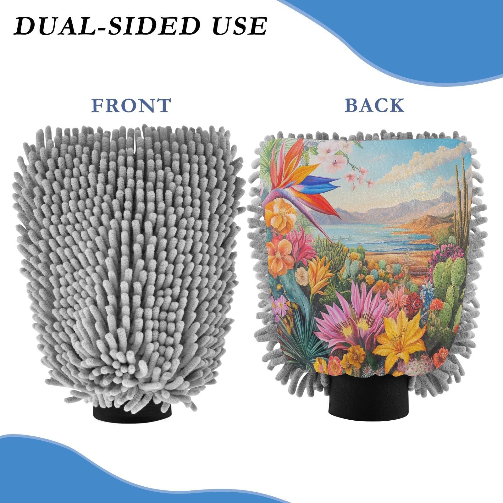 Hezely Colorful Flowers Car Wash Mitt, 2PK Scratch Free Lint-Free for Car Washing and Detailing