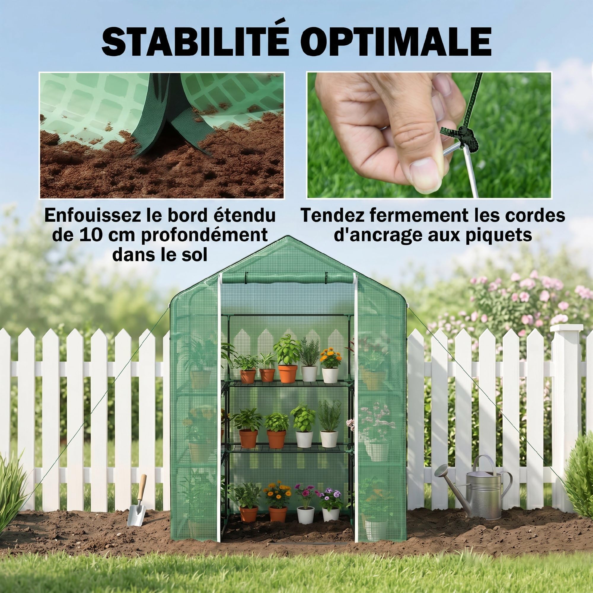 Outsunny Serre de Jardin PE avec Étagères 3 Niveaux 140x73x190 cm Vert | Serre de Balcon, Bâche Renforcée 135 g/m², Châssis en Acier, Porte Zippée Enroulable, pour Légumes Plantes Fleurs