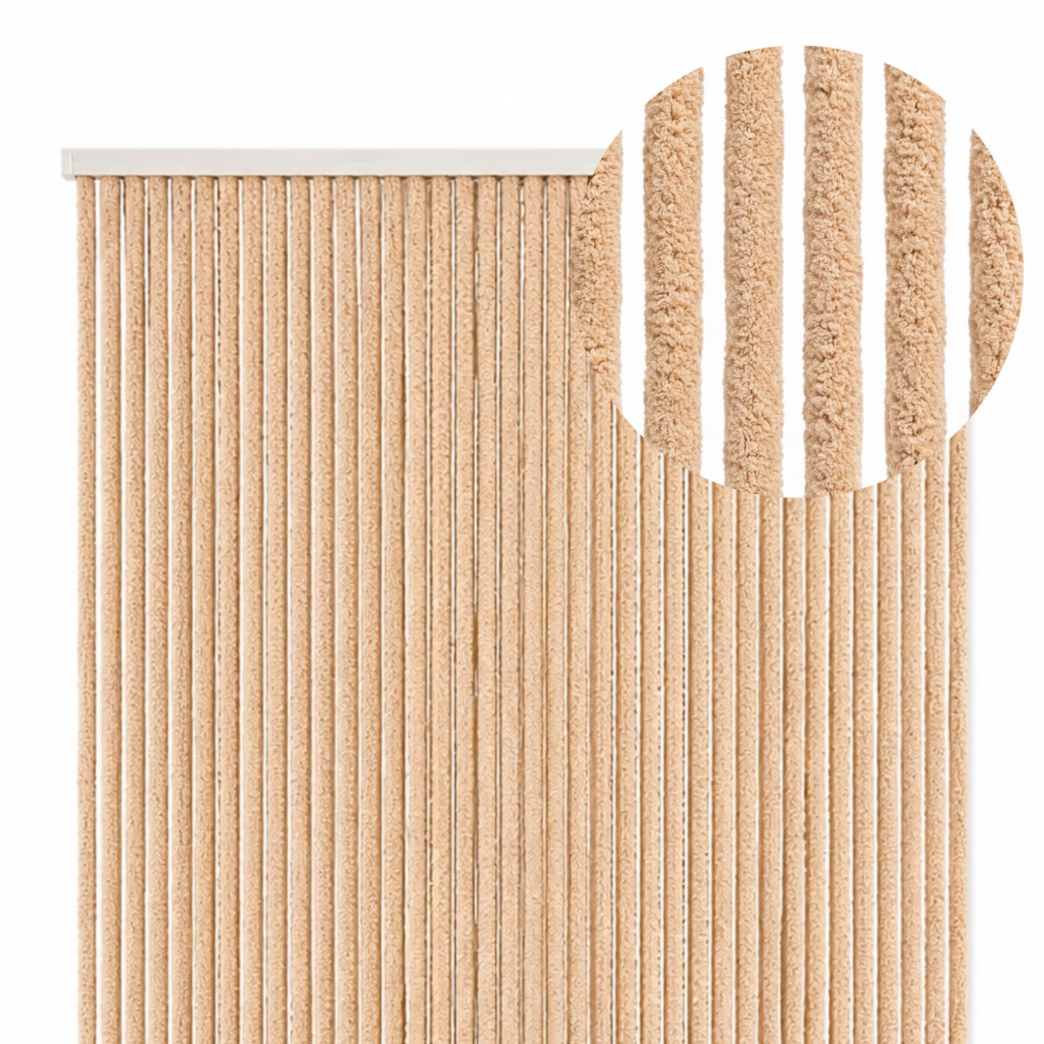 PALUPLUS Tenda a Corda Effetto Peluche Antimosche, misura 90x220 cm, tenda per porte e finestre, moschiera a pannello, 36 catenelle a caduta, zanzariera per insetti -8805F -1,2 (Beige)