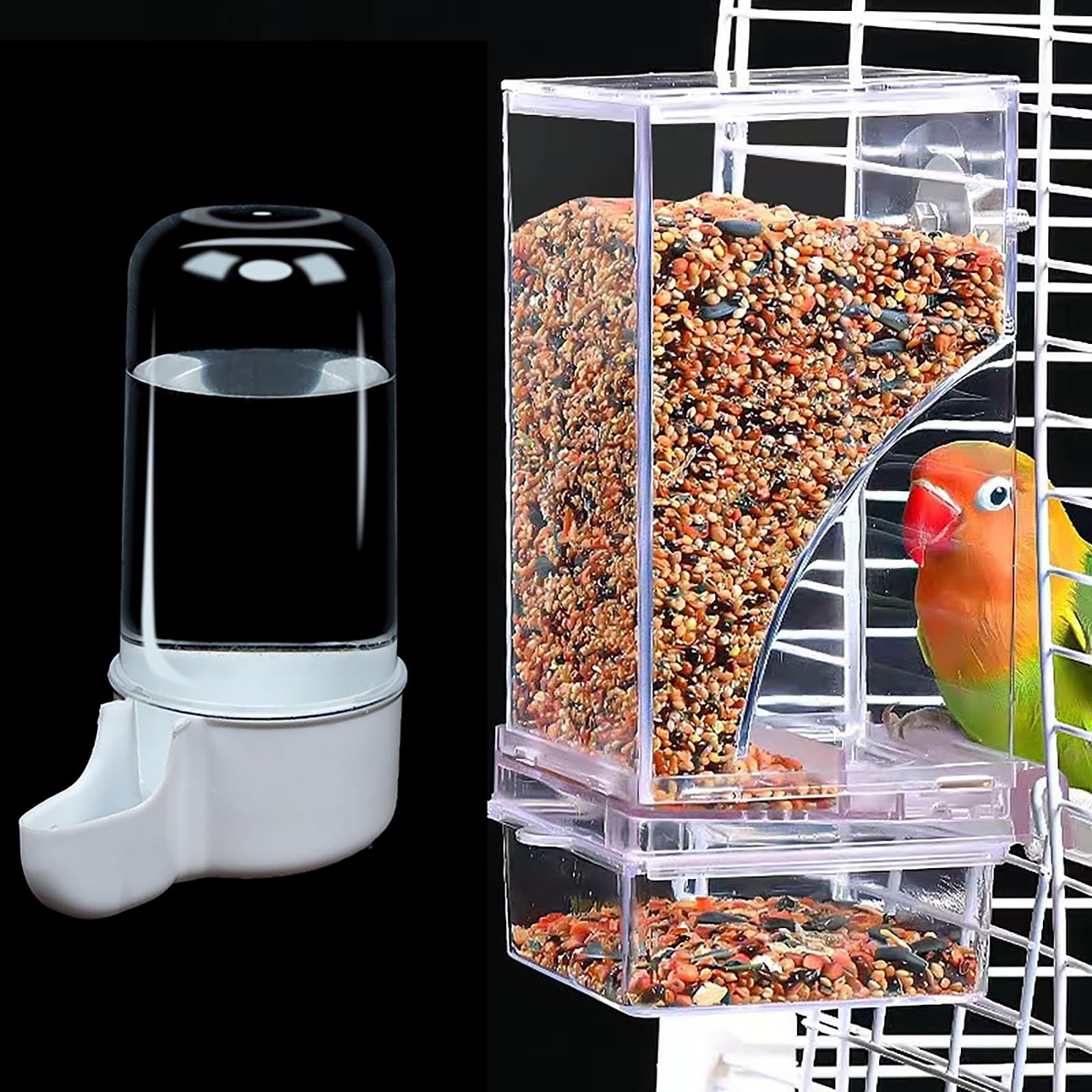 2 Mangiatoie/abbeveratoi Automatici Per Uccelli - Capacità 120 Ml, In PVC, Per Pappagallini, Parrocchetti E Calopsitte (bianco)