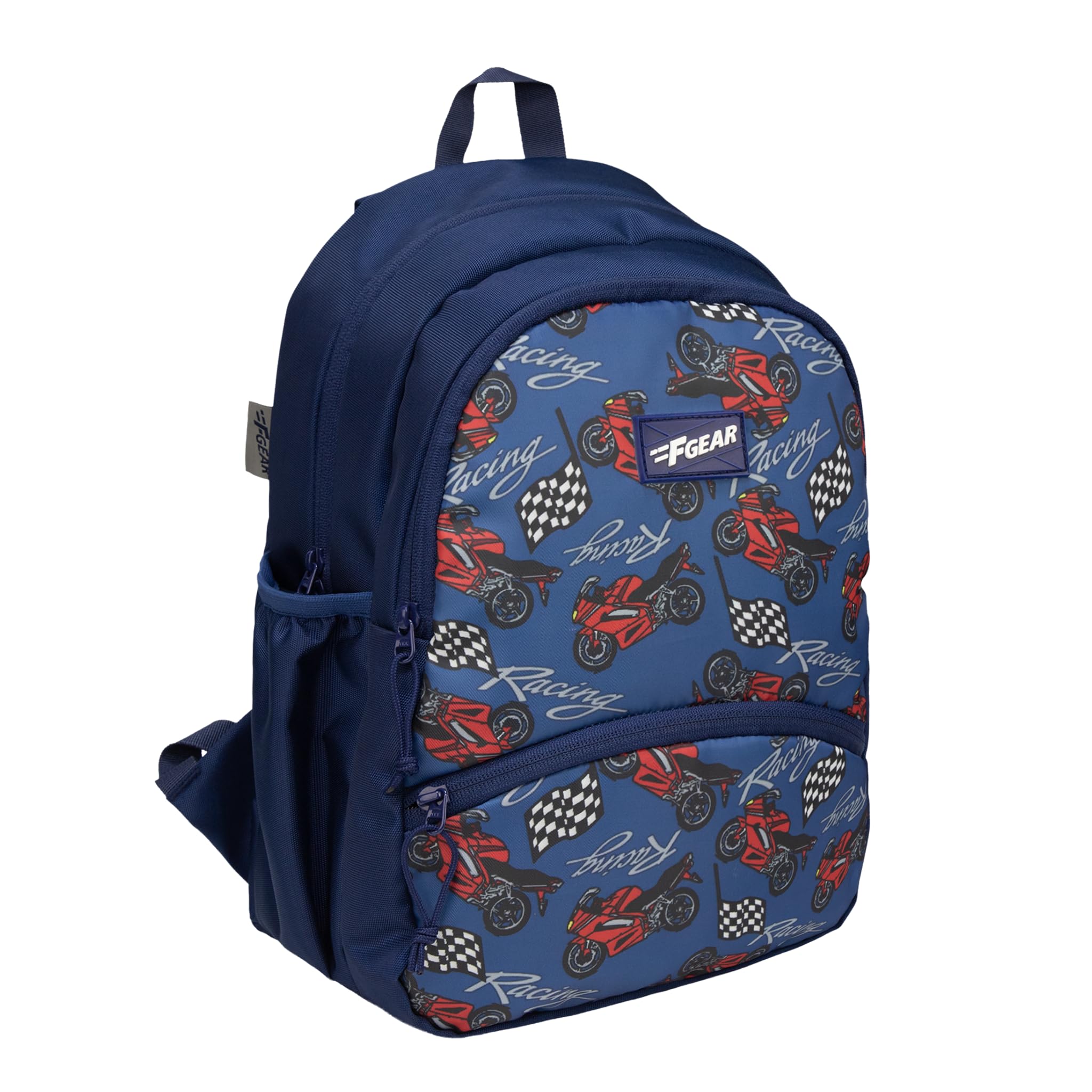 f gear Brio Navy Racing 13L Kids Backpack|Fun Dinosaur Print|2 Compartments & 1 Pocket, Durable, Lightweight, Comfortable|Perfect School & Picnic Bag|Water-Resistant Multipurpose for Kids-picture-34