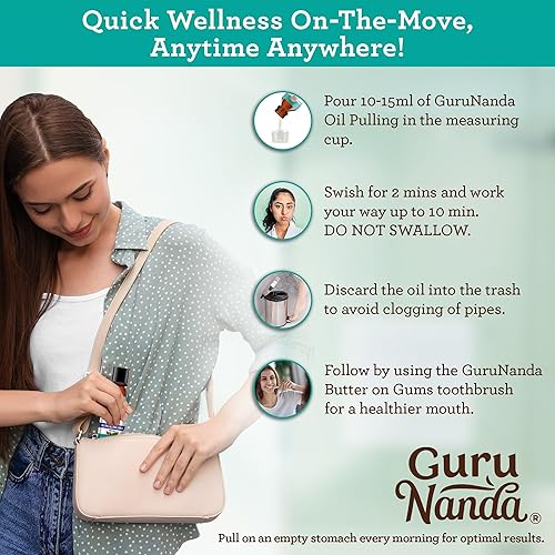Miniatura 4 de GuruNanda Travel Size CocoMint Oil Pulling Mouthwash, 7 Essential Oils & Vitamins, Promotes Fresh Breath & Happy Gums, No Alcohol & Fluoride, 3 oz