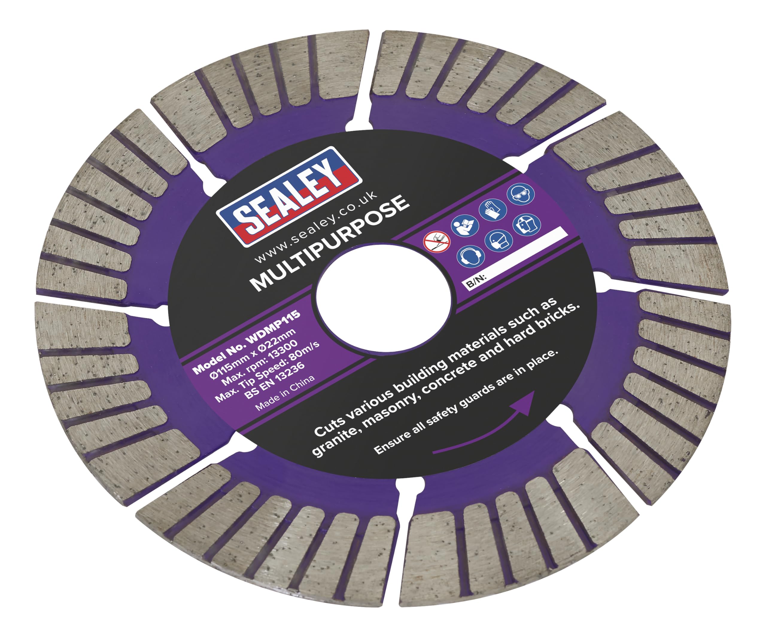 Sealey WDMP115 Cutting Disc Multipurpose Dry/Wet Use Ø115mm