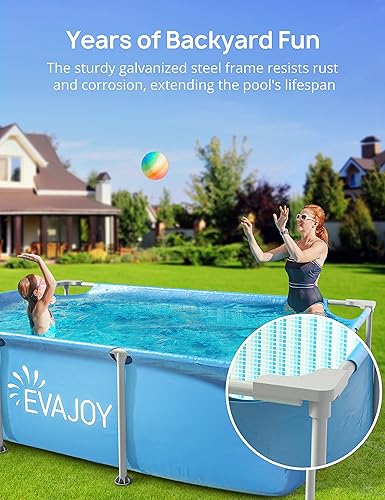 Miniatura 4 de EVAJOY Piscina con marco de metal de 85 x 23 x 59 pulgadas, piscina rectangular sobre el suelo al aire libre con marco de acero, PVC resistente,