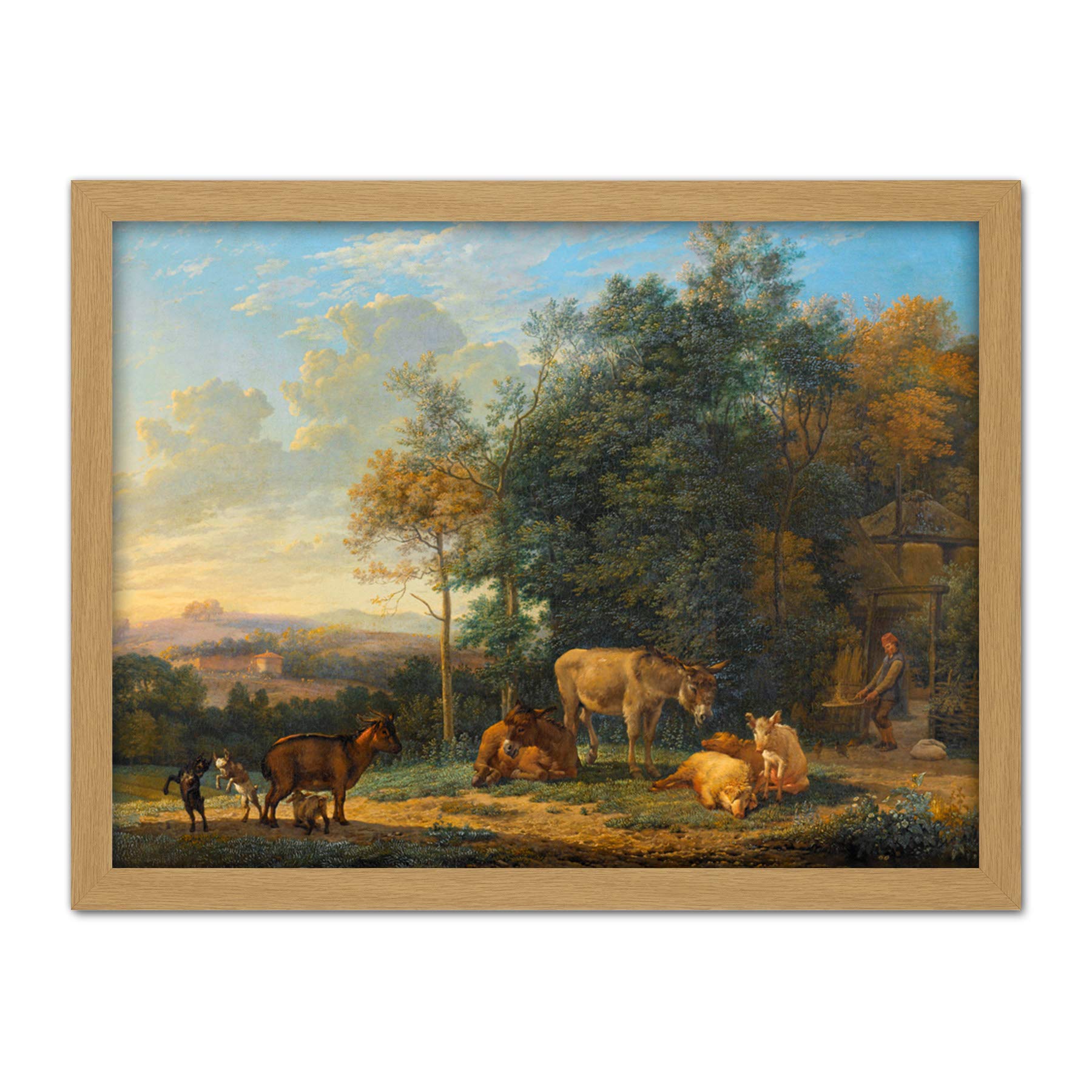 Artery8 Du Jardin Landscape Two Donkeys Goats Pigs Painting Artwork Framed Wall Art Print 18X24 Inch