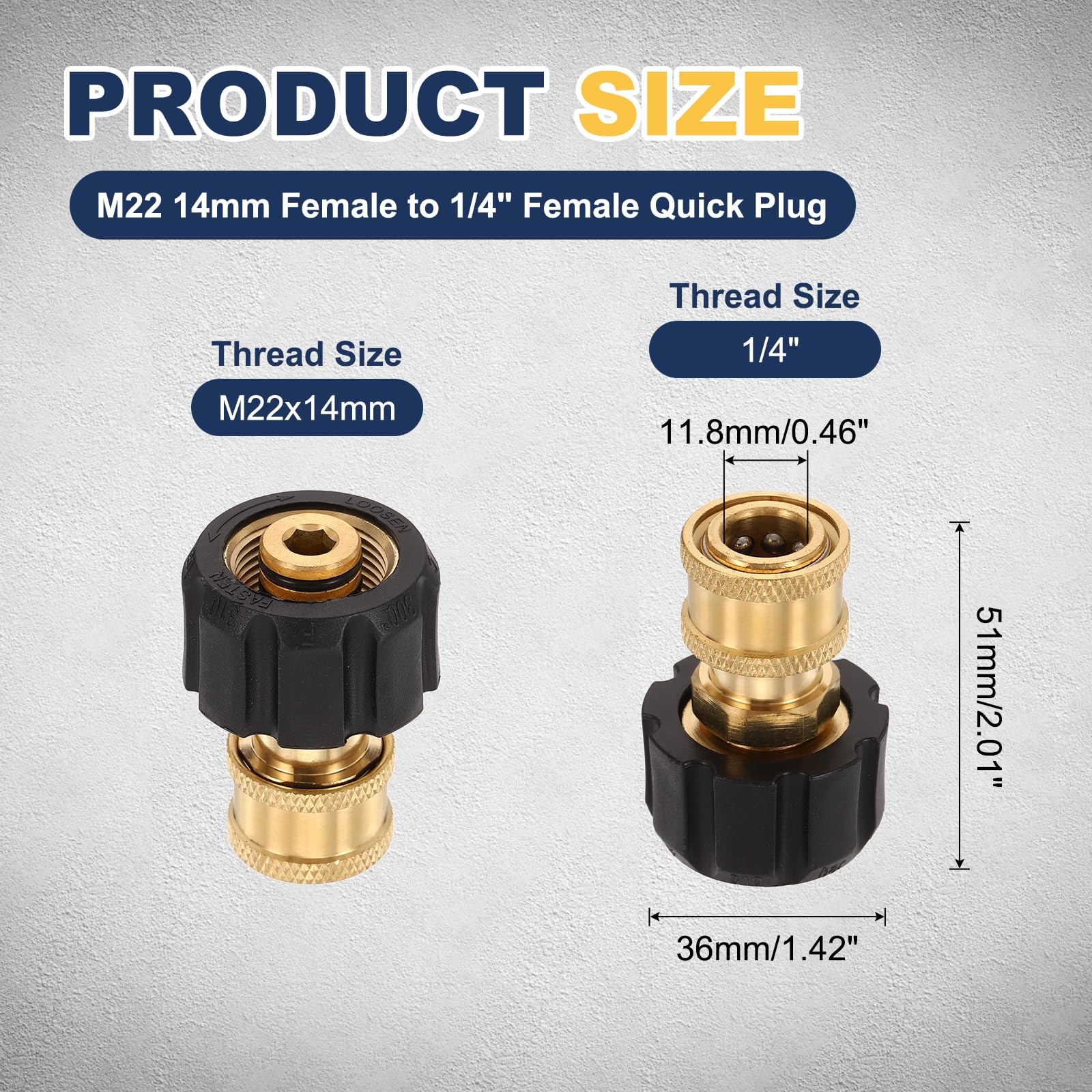 QUARKZMAN Adattatore per Idropulitrice, M22 14mm Femmina A 1/4" Femmina Quick Plug Adattatore Girevole in Ottone per Tubo di Idropulitrici