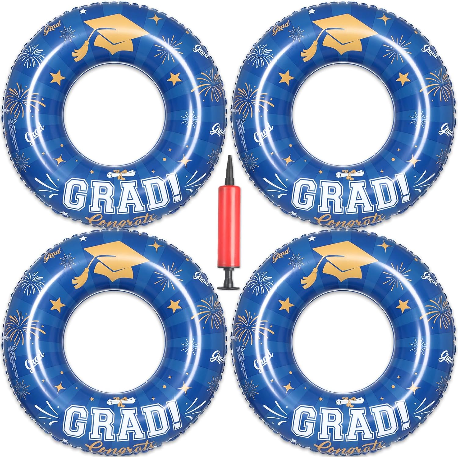 Graduation Inflatable Swim Rings with Air Pump Congrats Grad Sign Activities Inflatable Pool Float 2026 Graduation Party Favor Swimming Pool Supply for Graduates Seniors College 31.5"