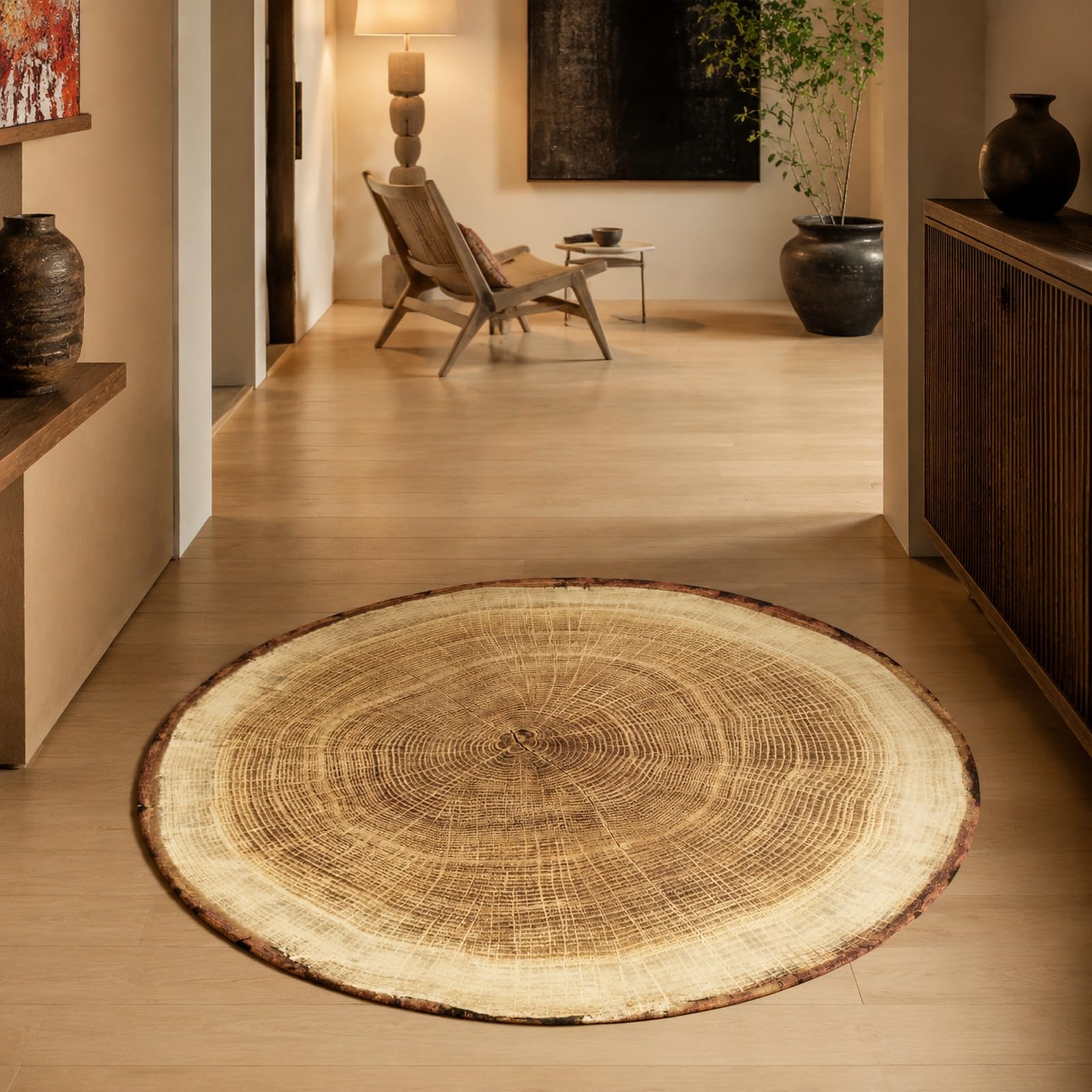 Tapis rond vintage marron 110 cm personnalisé et tapis de sol pour chambre adulte