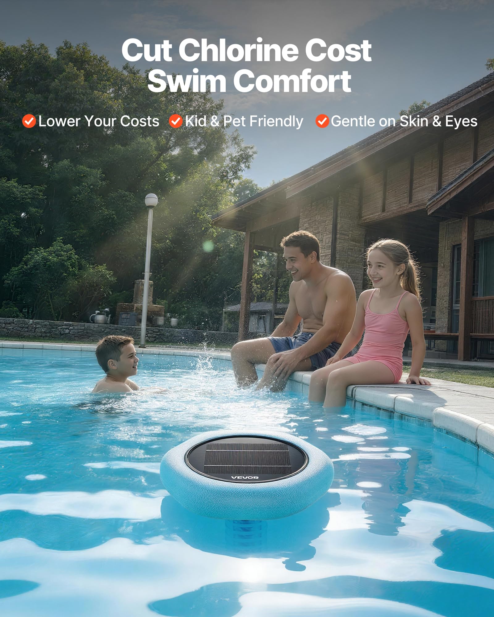 VEVOR Solar Pool Ionizer, Hexagon Copper Pool Ionizer Up to 45000 Gal, Floating Automatic Water Cleaner and Purifier, Chlorine Free Water, with Copper Anode, Spring, Brush and Filter for Pools & Spas - 2