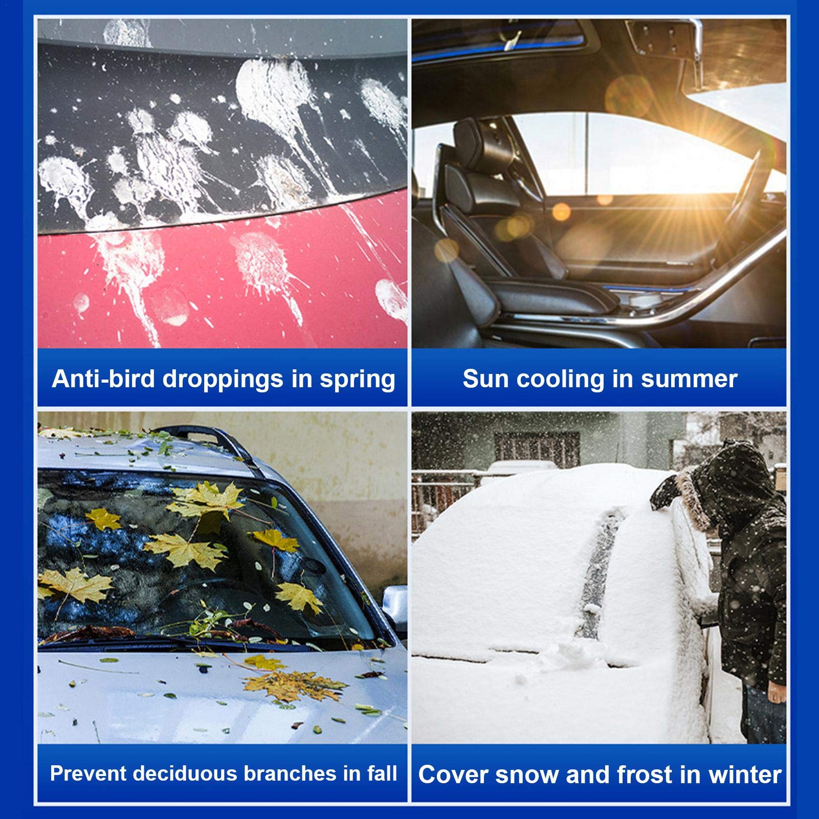 Couverture Pare-Brise Voiture, Bâche Pare Brise Protection Magnétique Couverture Repliable, Universelle pour Voiture Anti Givre, Neige, Glace, Pluie et Soleil