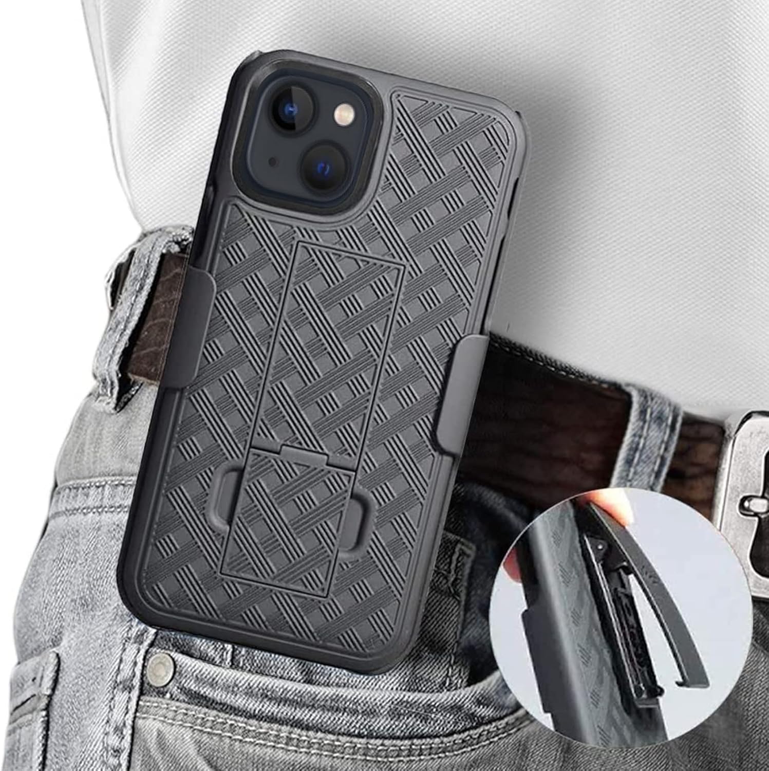 Aduro Combo Case with Kickstand & Holster for iPhone 13 Mini, Slim Shell & Swivel Belt Clip Holster, with Built-in Kickstand for Apple iPhone (5.4") 2021 - Image 3