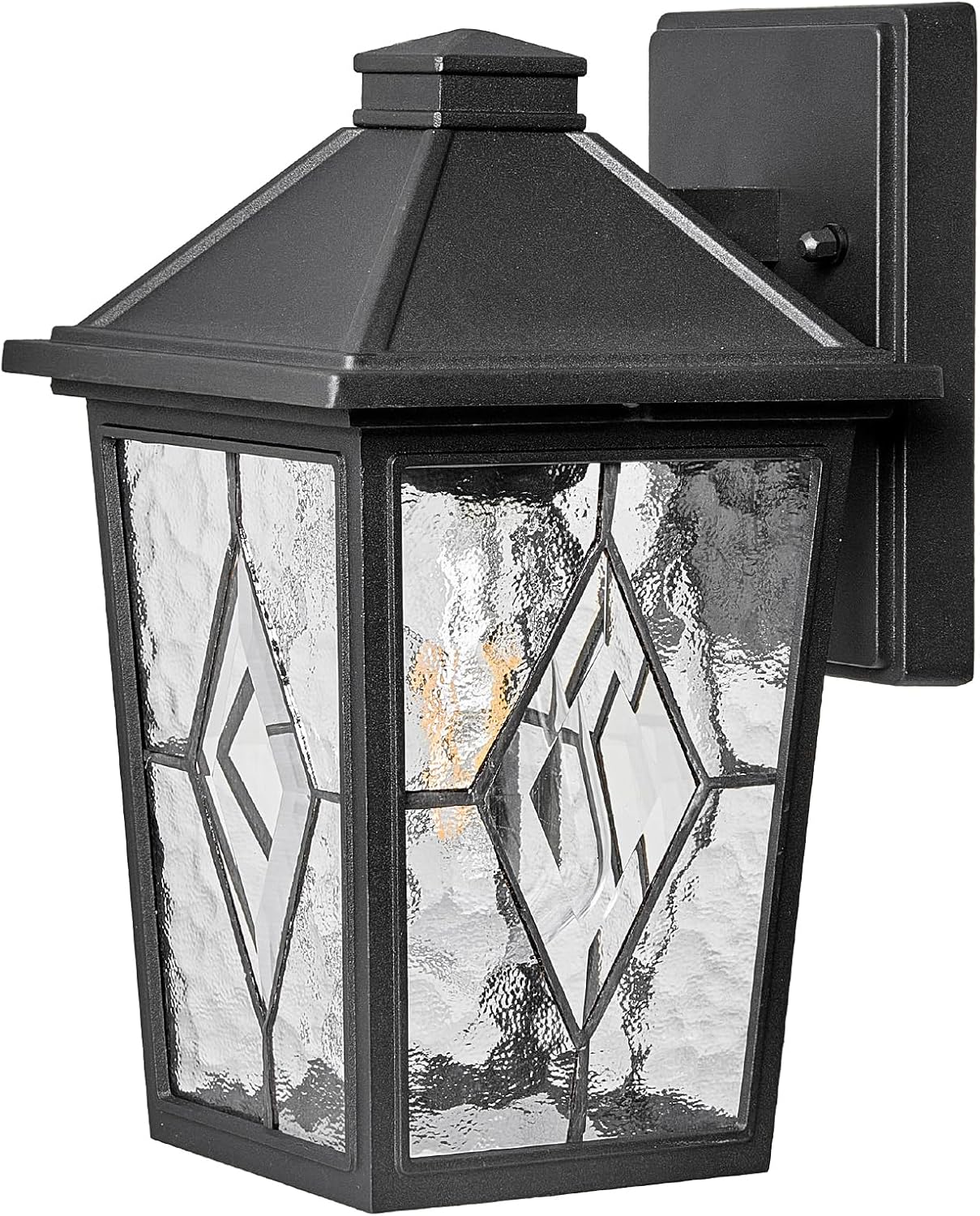 Exterior Waterproof Wall Sconce Light Fixtures Outdoor Wall Lights in Black Finish Outdoor Wall Sconce Lights with Water Ripple Handmade Glass 11 Inch Height Black 11inch