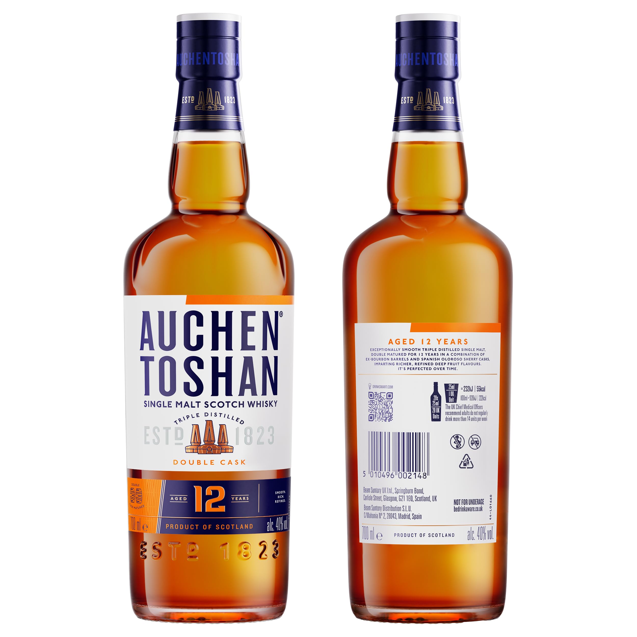 AUCHENTOSHAN 12 Jahre Double Cask, Single Malt Scotch Whisky, mit Geschenkverpackung, Karamellgeschmack und fruchtigen Aromen, 40 Prozent Vol, 700ml Einzelflasche