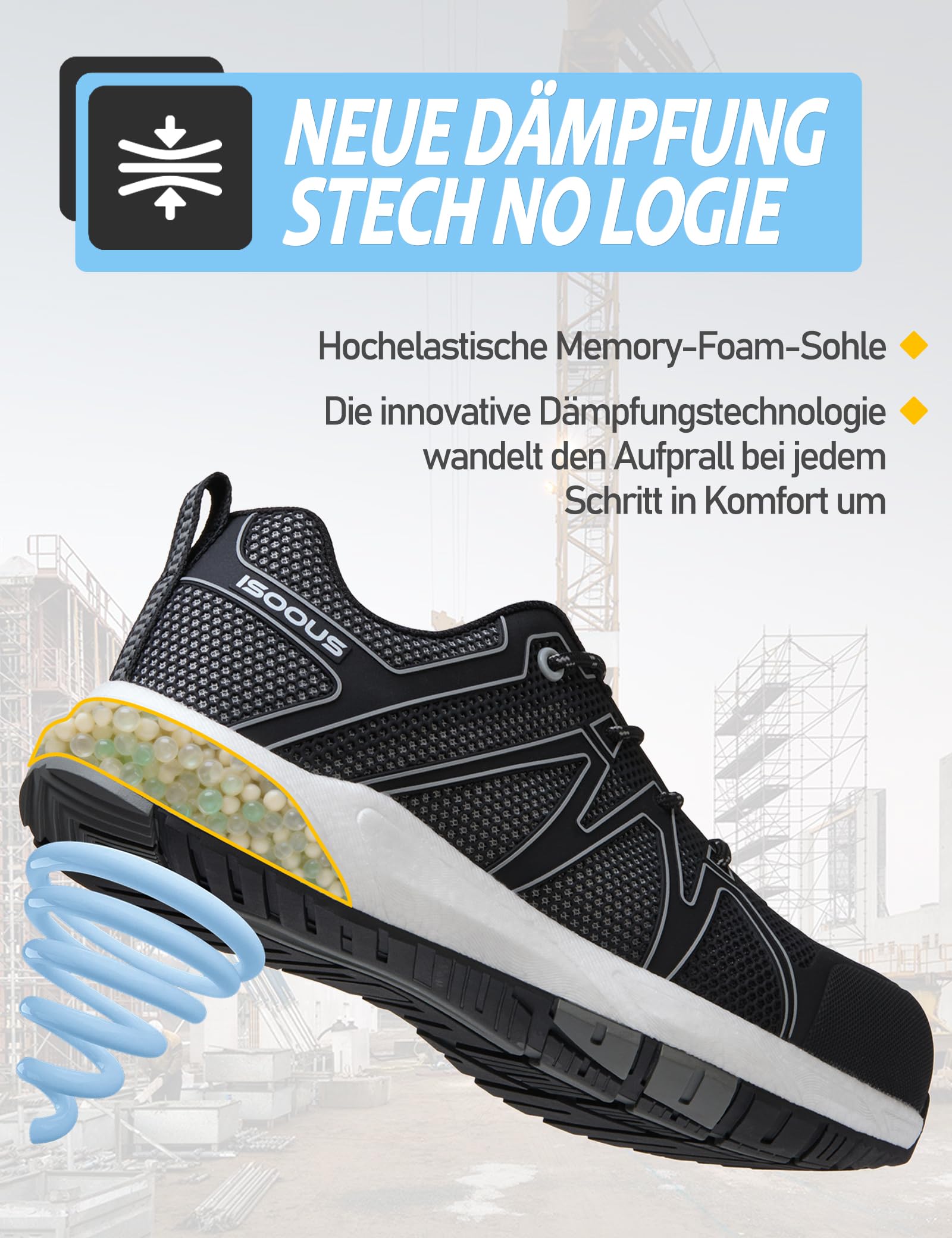 Arbeitsschuhe Herren S3S Sicherheitsschuhe Damen SRC ESD FO Metallfrei | Wasserdicht Rutschfest Antistatisch Ölbeständig Leicht Glasfaserkappe Sportlich mit Dämpfung Bequem