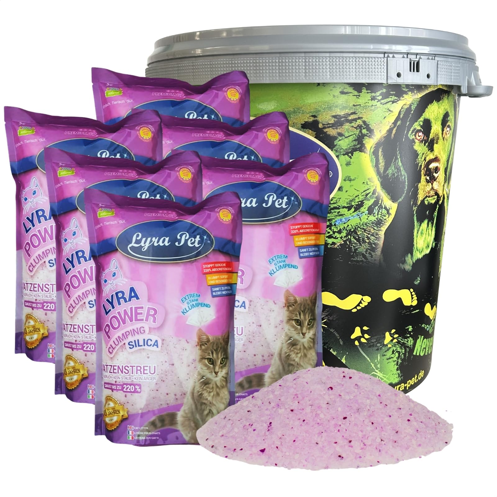 Lyra Pet® 6 x 5 L = 30 L Lyra Power Silikat klumpend Katzenstreu +30L Tonne