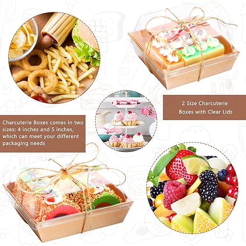 Miniatura 5 de PerKoop Paquete de 100 cajas de papel para embutidos de 4 pulgadas y 5 pulgadas con tapa de plástico transparente, cajas desechables a granel con