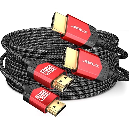 JSAUX 8K HDMI Cables 2.1 10FT 2-Pack 48Gbps 8K & 4K Ultra High Speed Cords(8K@60Hz 7680x4320, 4K@120Hz) eARC HDR10 HDCP 2.2 & 2.3 3D, Compatible for PS5/PS4/X-Box/Roku TV/HDTV/Blu-ray/LG/Samsung QLED