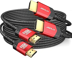 JSAUX 8K HDMI Cables 2.1 10FT 2-Pack 48Gbps Ultra High Speed Cords(8K@60Hz 7680x4320, 4K@120Hz) eARC HDR10 HDCP 2.2 & 2.3 3D, Compatible with PS5/PS4/X-Box/Roku TV/HDTV/Blu-ray/LG/Samsung QLED