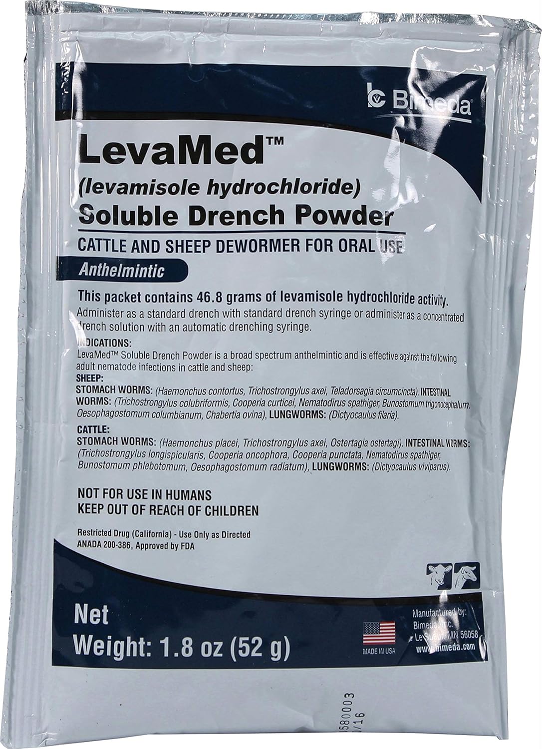 DURVET 698902 Levamed Soluble Drench Powder Dewormer, White, 52g