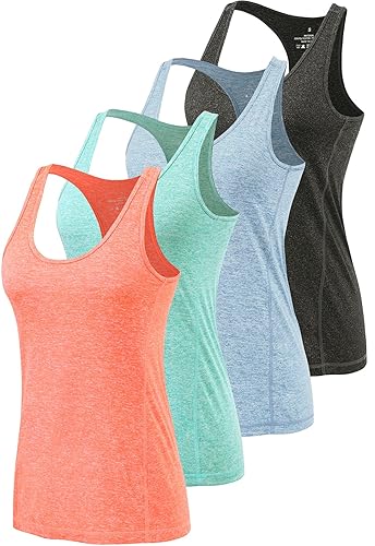 ROSYLINE Workout Tank Tops for Women Racerback Yoga Tops Quick Dry Activewear Tanks - Bl Lightblue Lightgreen Orange - Large