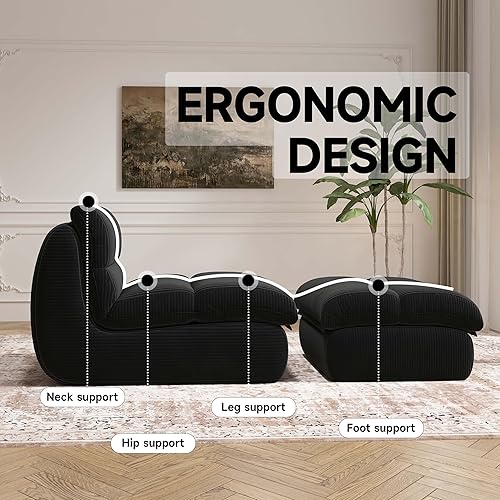 Miniatura 3 de Bean Bag Chair with Ottoman, Cozy Comfy Reading Nook Chairs, Ultra Soft Corduroy Fabric Bean Bag Chairs for Adults, Reading Chair with Ottoman for