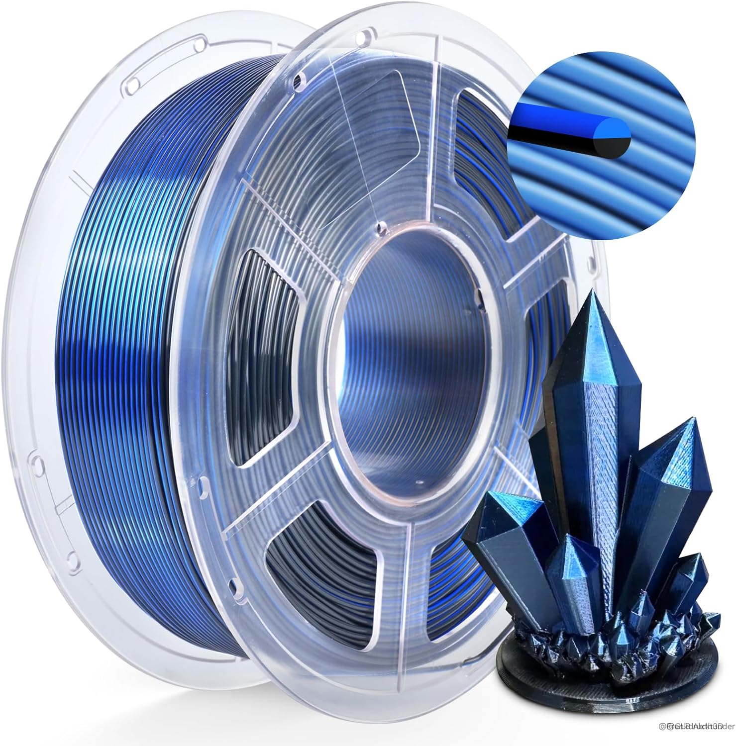 TECBEARS Silk PLA Filament Dual Color, Shiny 3D Printer Filament 1.75mm, Dimensional Accuracy +/- 0.02mm, 1kg Spool(2.2lbs) Fits for Most FDM 3D Printers(Black Blue)