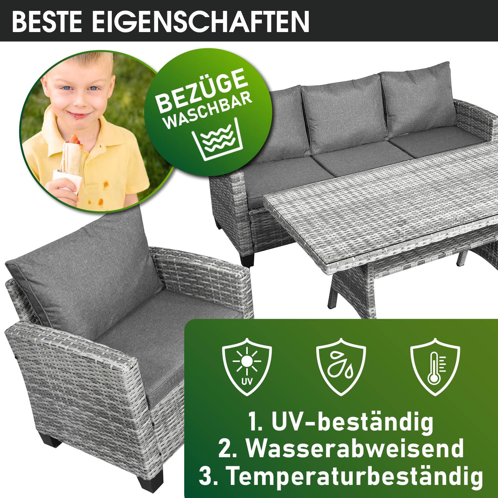 BRAST Gartenmöbel Set Delight | bis zu 7 Personen viele Farben | incl. extra Dicke Kissen | TÜV geprüft | Outdoor Loungemöbel Sitzgruppe Essgruppe Garnitur | Grau/Anthrazit