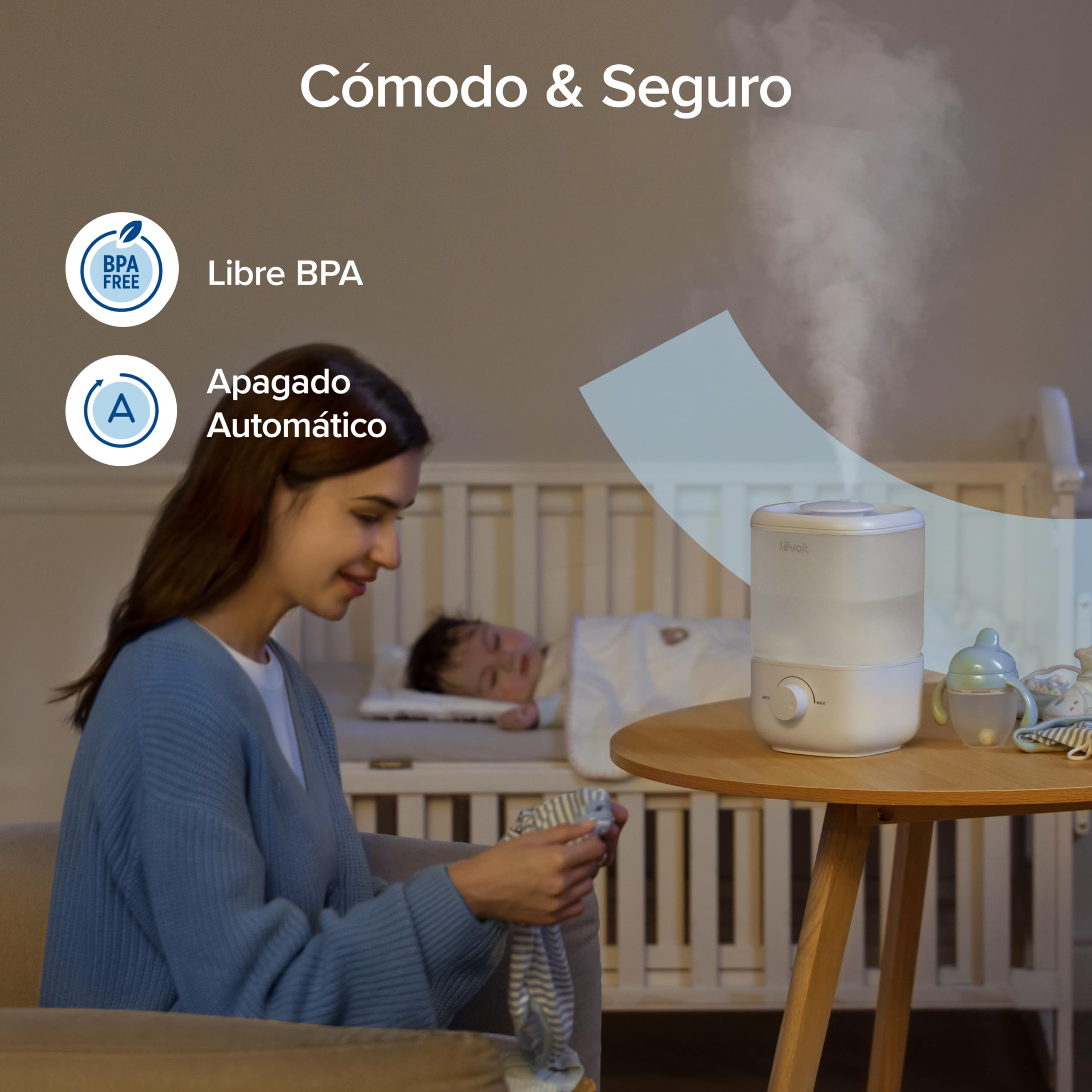 LEVOIT Humidificador Bebés Mocos y Tos, 2.5L Cool Mist Hasta 25H para Dormitorio, 23dB Silencioso, para Bebés, Habitación de Niños, Boquilla Giratoria de 360°, Apagado Automático, sin BPA