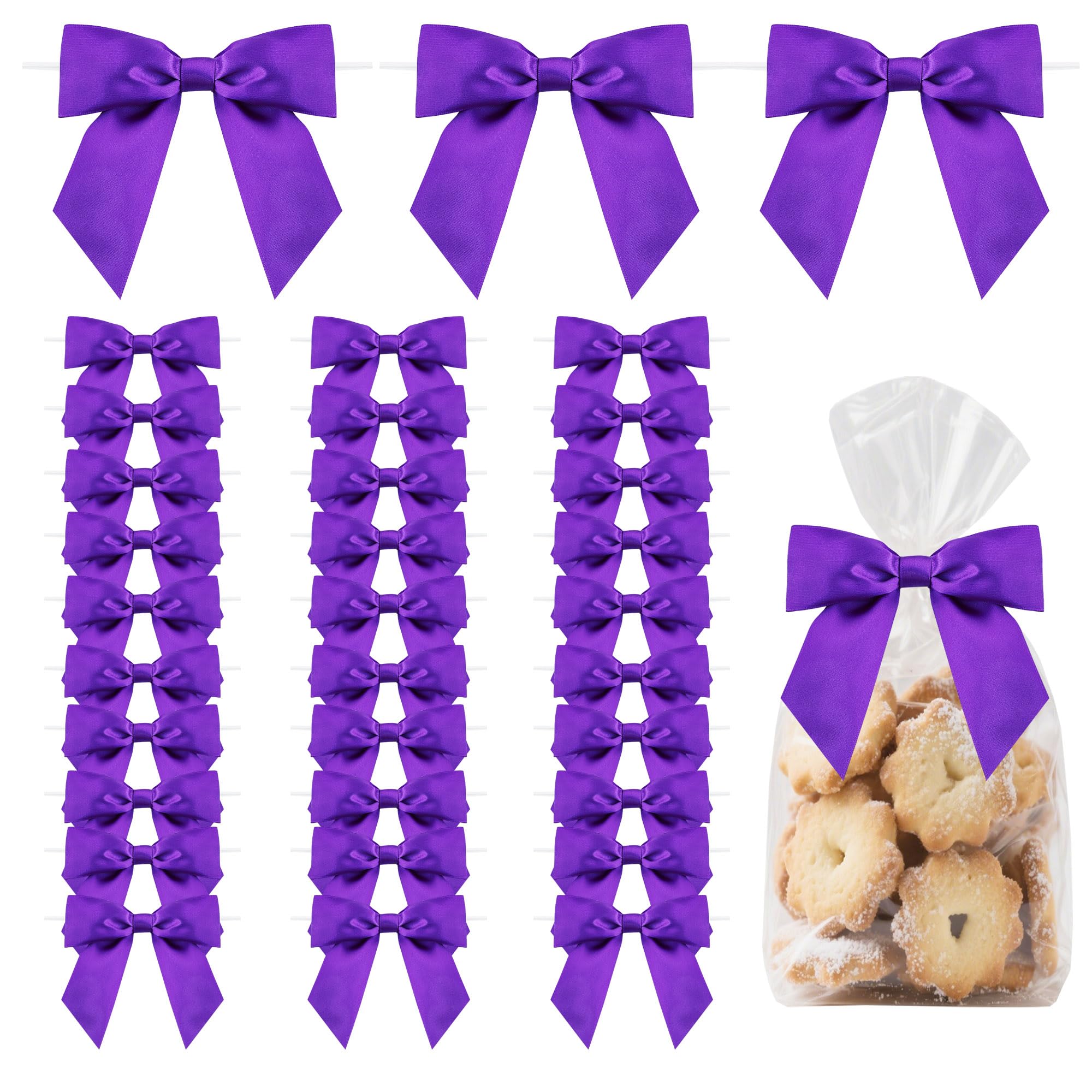 TONIFUL 50pcs Purple Satin Ribbon Bows with Twist Tie, 4.5 Inch Decorative Bows for Gift Wrapping, Treat Bags, Crafts, Bottles, Christmas Tree, Wedding, Baby Shower, Birthday Party Decorations — image 1
