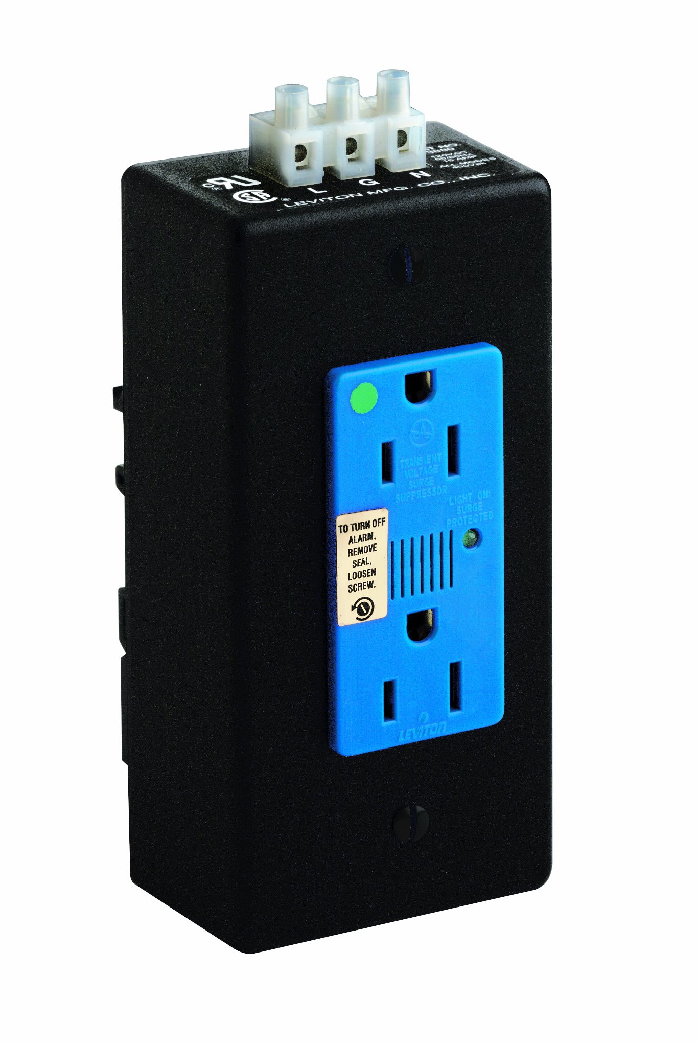 Leviton3880-DIN 15 Amp, 125 Volt, Din-Rail Mountable Modules Receptacle, Industrial Grade, Grounding, Surge Duplex, Straight Blade, Blue