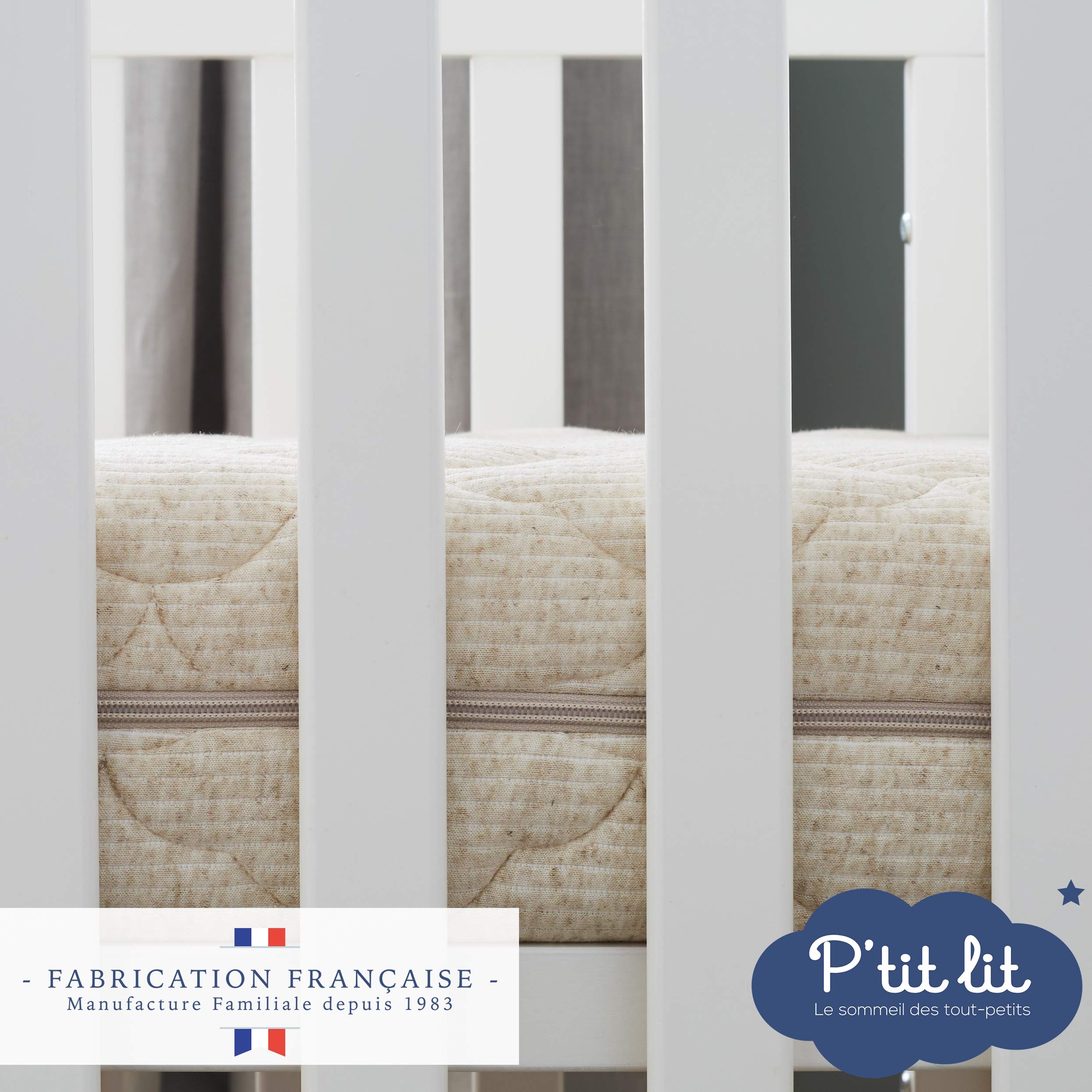 P'TIT LIT - Matelas Enfant/Bébé Authentique - 70x140 cm - Lin d'origine végétale : Naturellement Thermorégulateur - sans Traitement Chimique - Déhoussable - Oeko Tex® - Fabrication Française