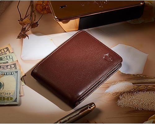 Miniatura 5 de Cartera de piel auténtica para hombre, con bloqueo RFID, funda para tarjetas de alta capacidad con 2 ventanas de identificación en caja de regalo