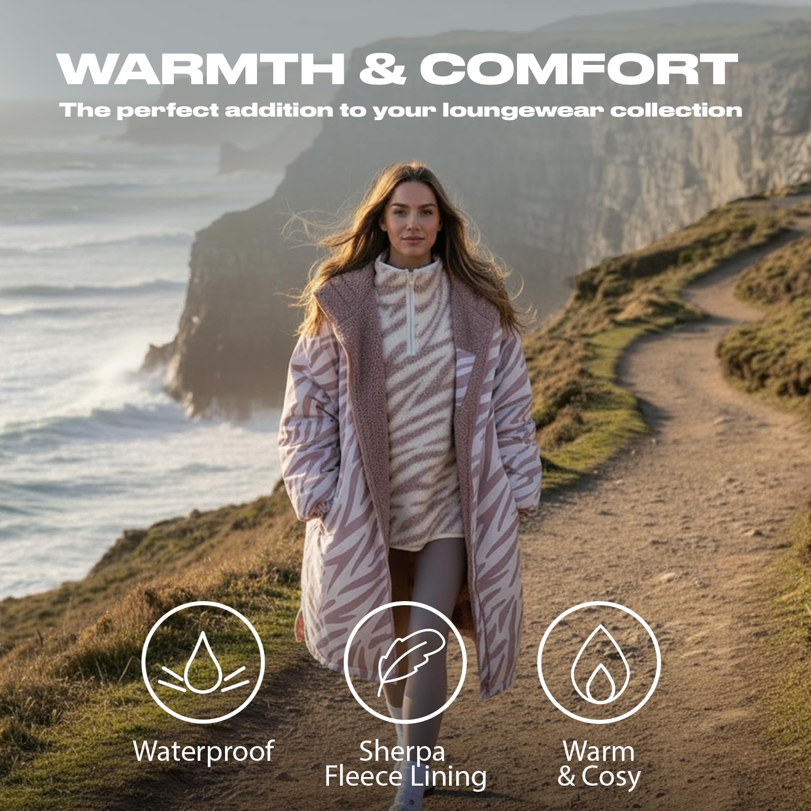 OHS Adults Drying Robe, Gifts for Mum Outdoor Waterproof Changing Robe Womens Jacket Comfy Sherpa Privacy Robes for Women Men, Stay Dry Swimming Camping Drying Robes - S/M, L/XL — view 3