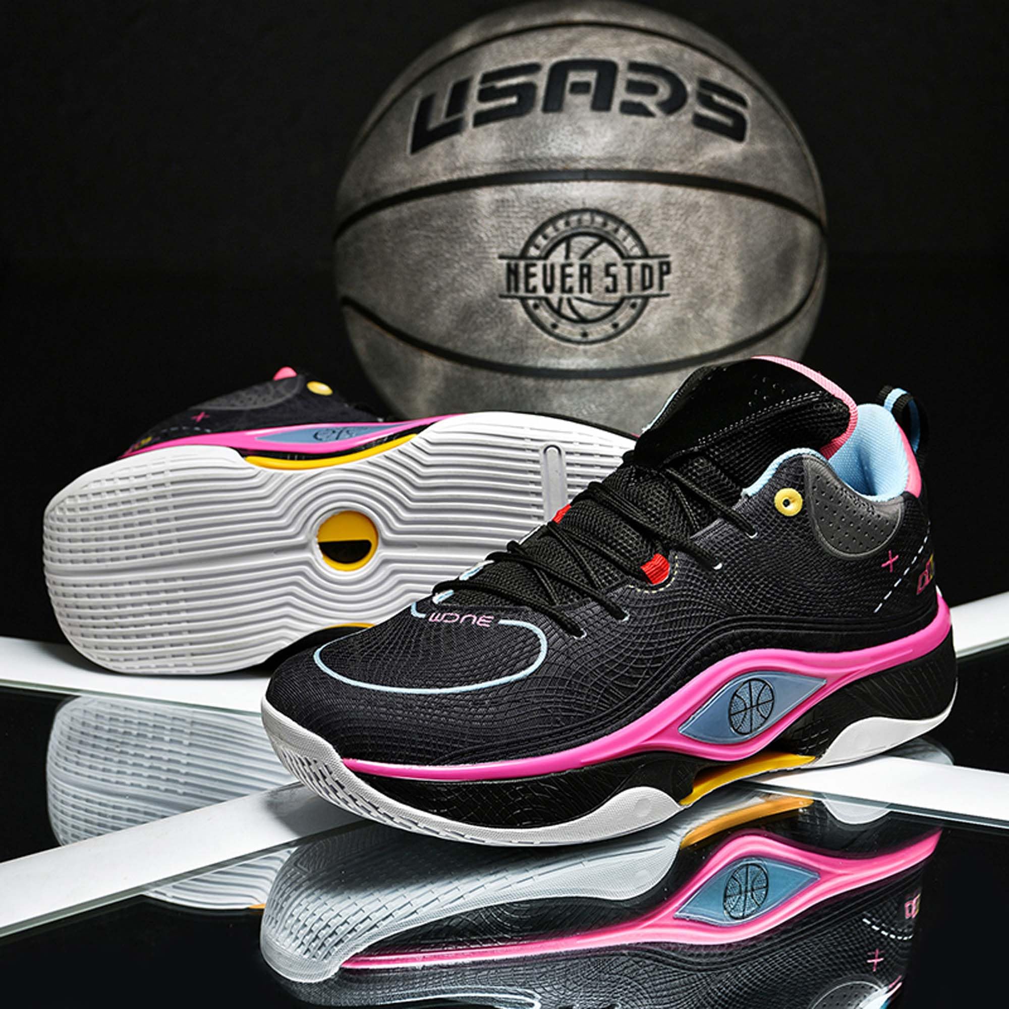 MekUk Neutral Lightweight Non-Slip Basketball Shoes Men's Outdoor Fitness Training Sports Shoes Black Plum