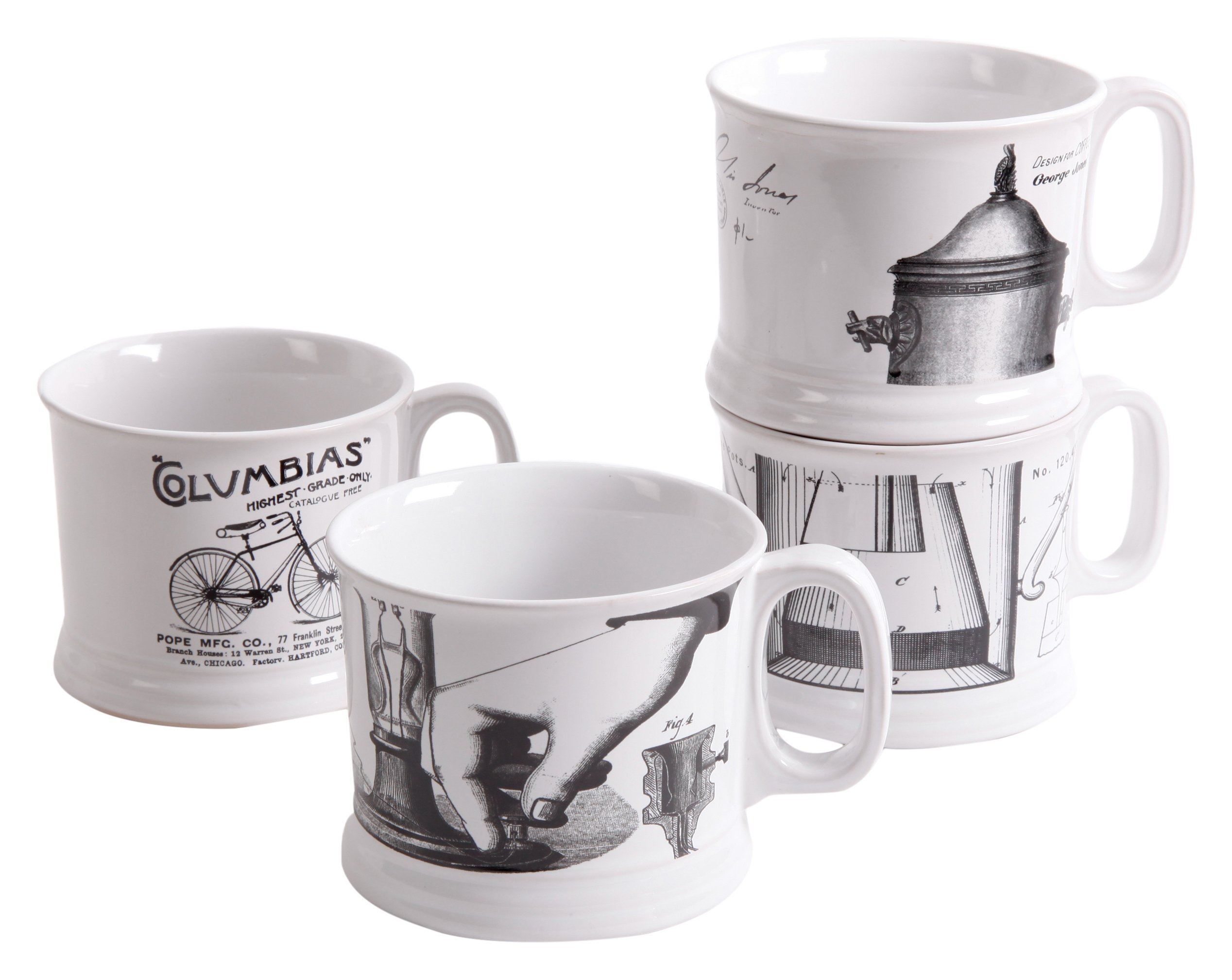 Bristow Bicycle and Coffee Cafe Mugs, 18 oz, Multicolor