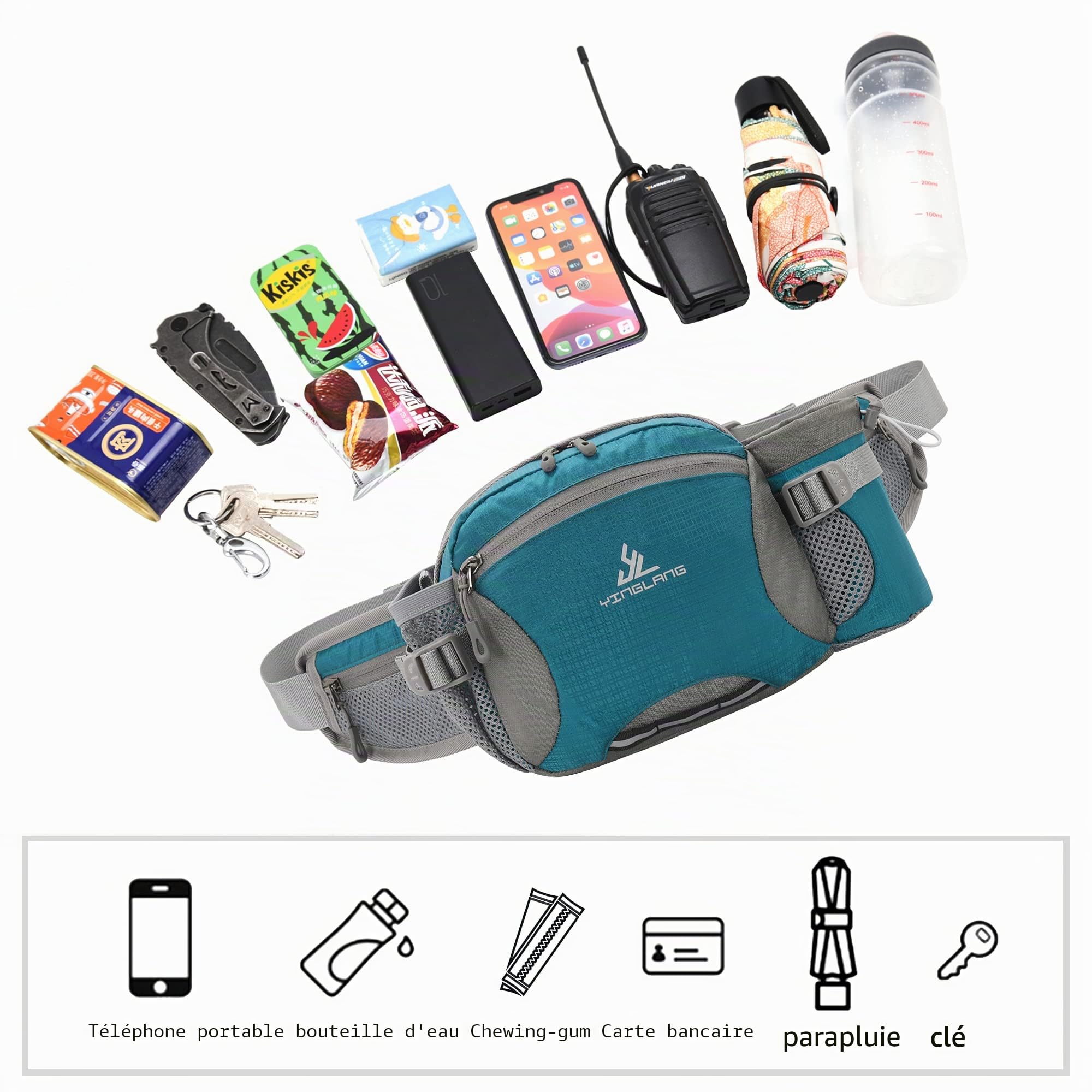 Sac Banane Femme et Homme Sacoche Banane de Sport avec Porte Bouteille Ceinture réglable pour Chien Promenade Randonnée Voyage