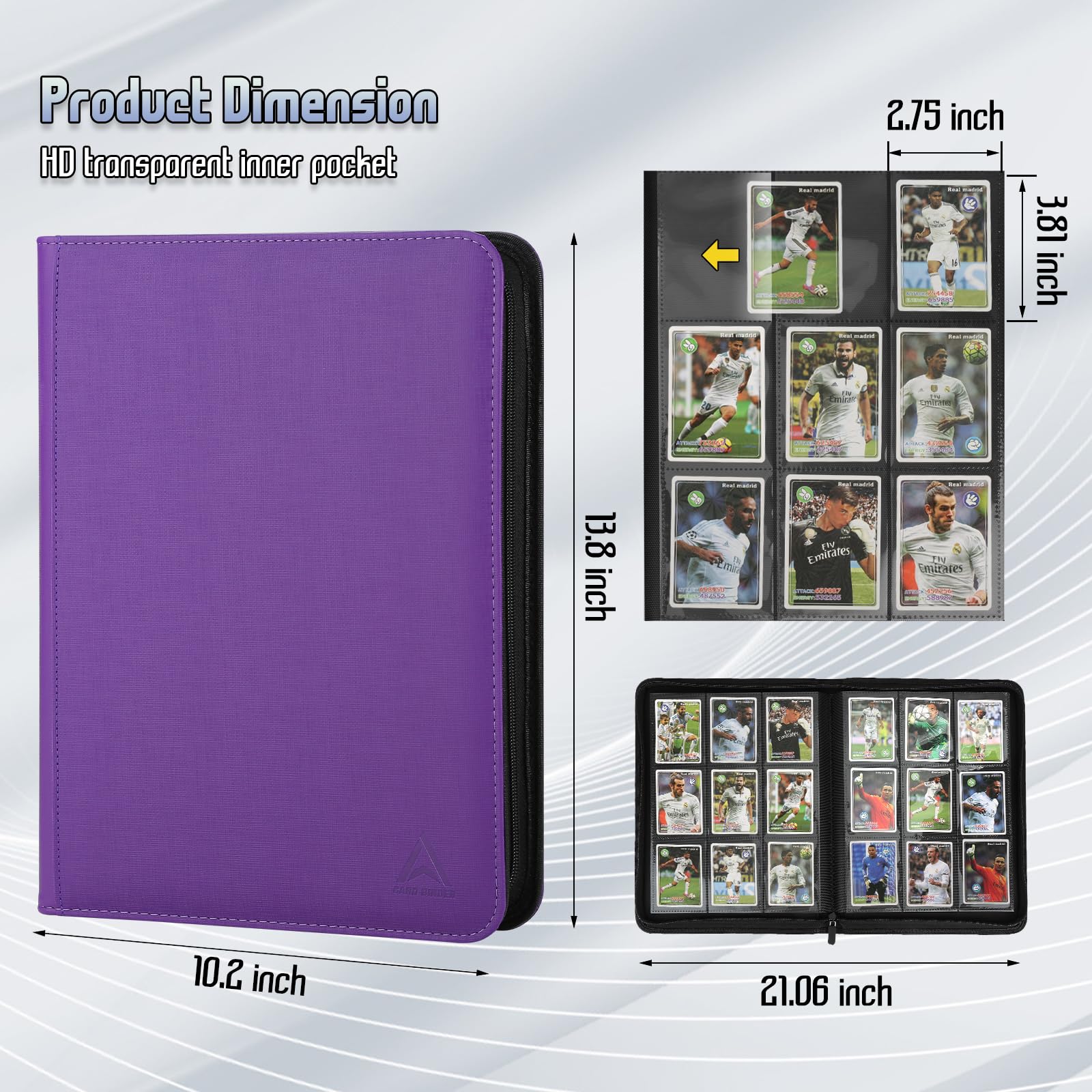 Arkeiliy Carpeta de tarjetas de 9 bolsillos, bolsillos de doble cara con 30 fundas, soporte para tarjetas coleccionables con cremallera de alta calidad, álbum de coleccionista con capacidad para 540