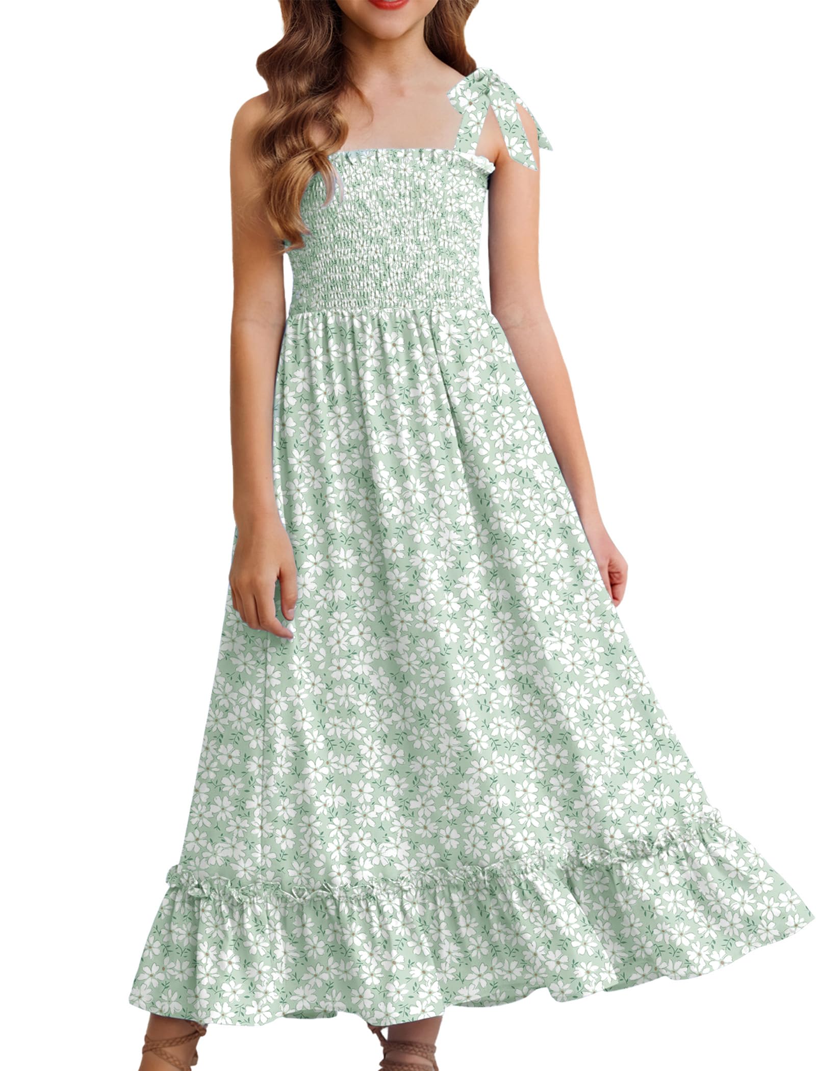 Arshiner Girls Summer Dress Boho Beach Casual Smocked Maxi Dresses