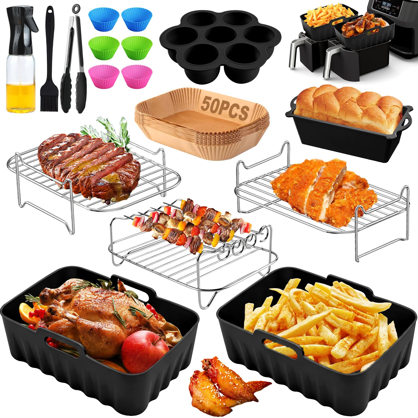 Ninja Freidora de Aire Caliente Accesorios - Accesorio para Ninja Foodi Max Dual Zone AF400EU AF300EU 7.6L-9.5L, Air Fryer Silicone Form Accessories para Ninja Freidora de Aire Caliente