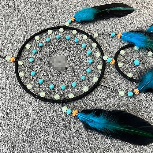 Miniatura 9 de Atrapasueños hechos a mano con plumas nativas para decoración de pared del hogar color azul