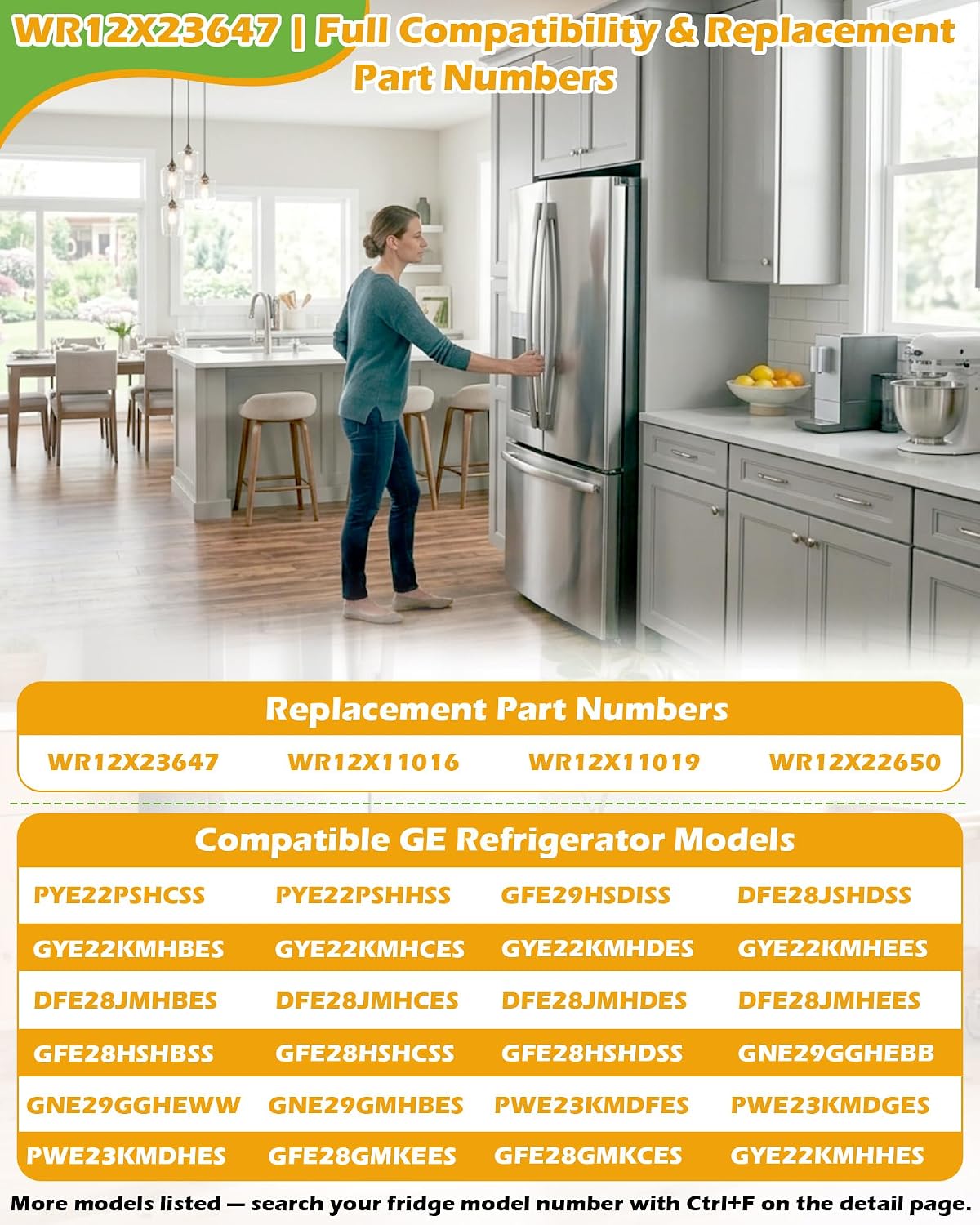 WR12X23647 Refrigerator Freezer Handle, Stainless Steel Replacement for GE WR12X11016 WR12X11019 WR12X22650, Fits PYE22PSHCSS PYE22PSHHSS GFE29HSDISS DFE28JSHDSS, Comes with Mounting Screws