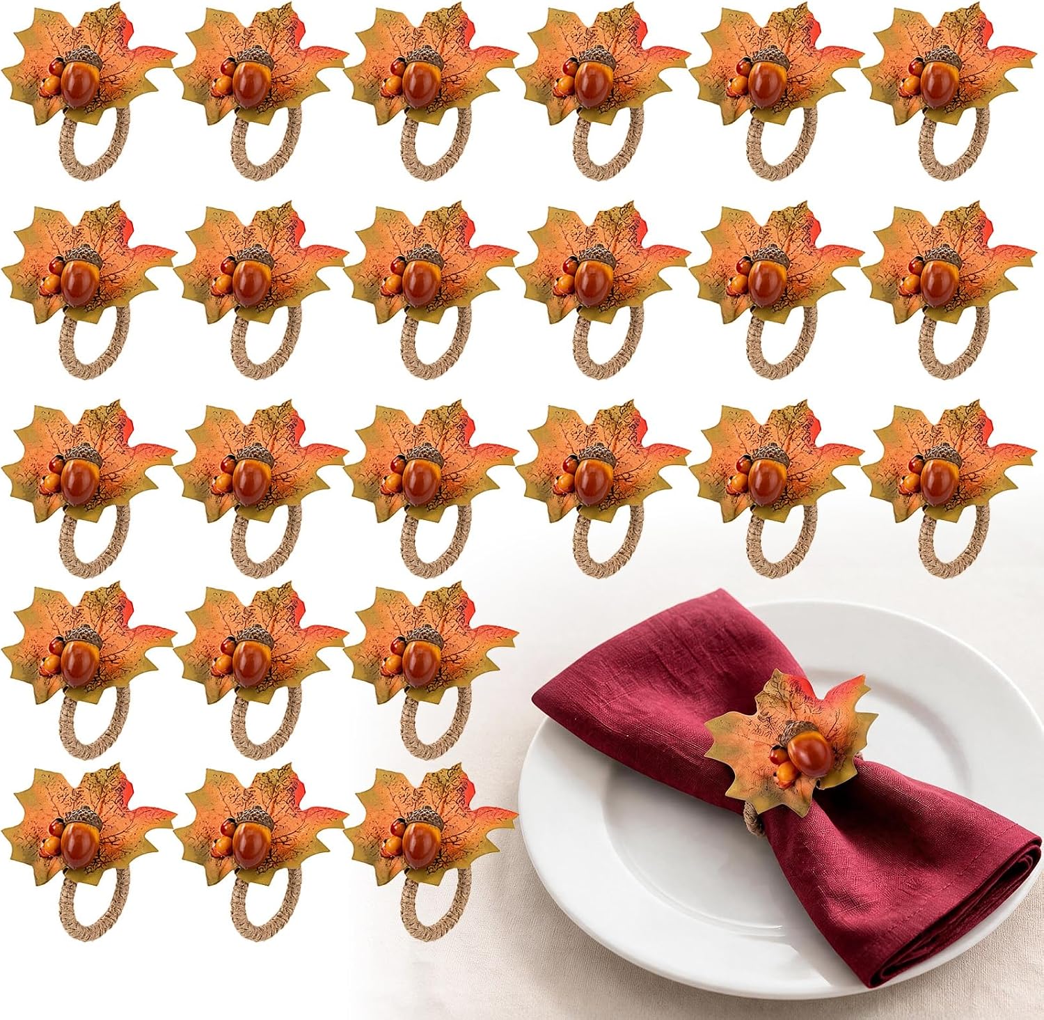 24 Pcs Fall Themed Napkin Rings, Thanksgiving Napkin Ring Holder