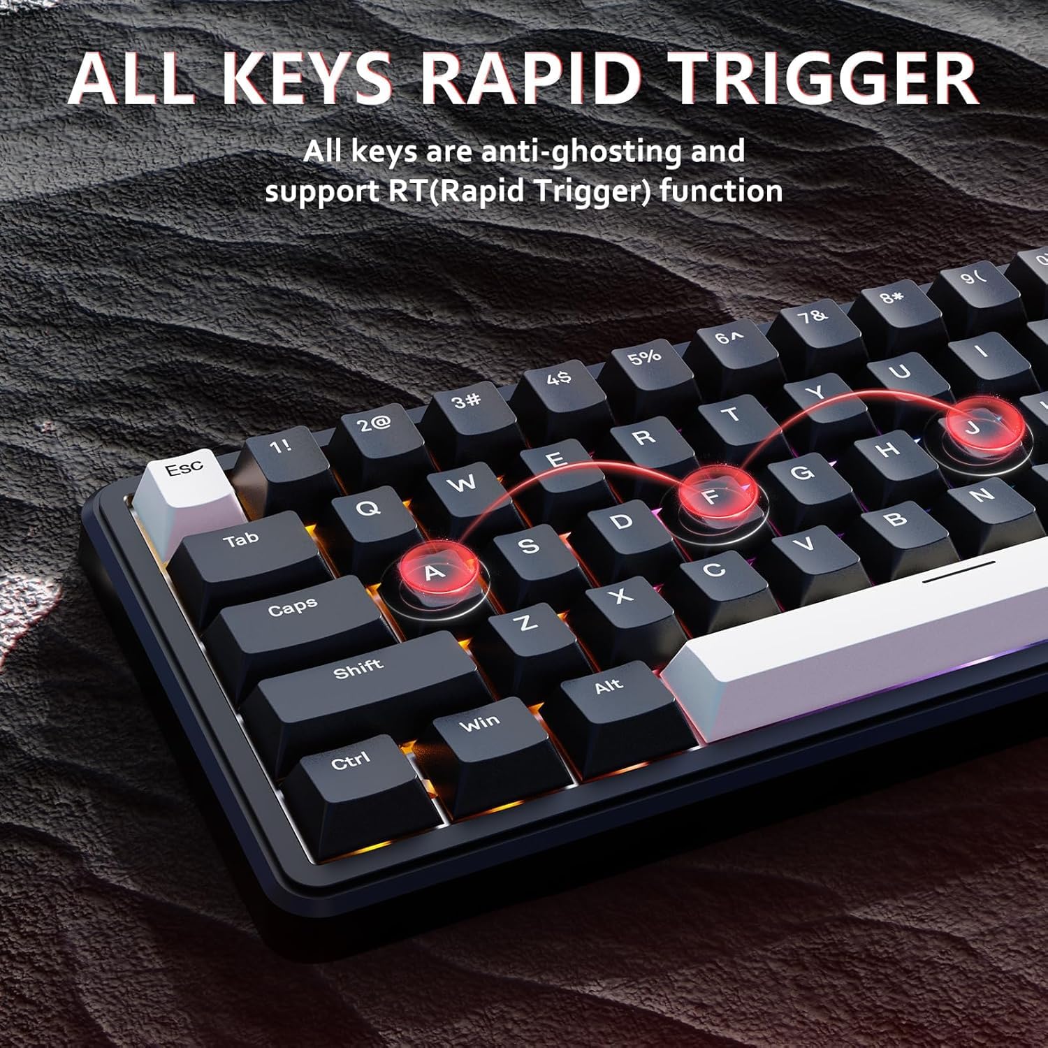 ATTACK SHARK X65 HE Magnetische Schakelaar Snelle Trigger Toetsenbord, 65% Bedraad Gaming Toetsenbord met 8000 Hz Polling Rate (Zwarte contouren