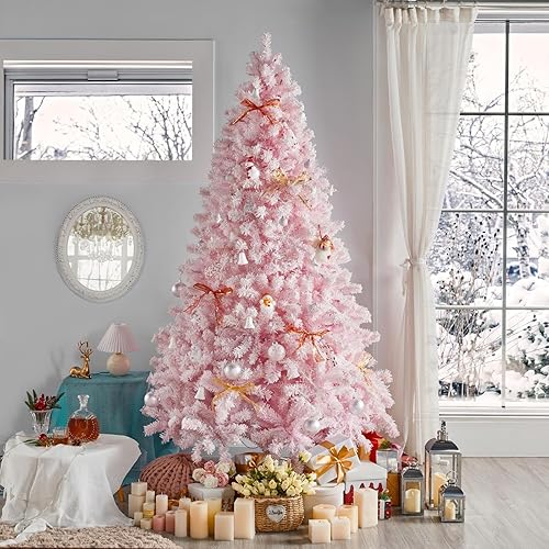 Vista 143 de Yaheetech - Árbol artificial de Navidad con luces incandescentes de color blanco cálido, con flecos nevados, 2084 ramas, 900 luces y soporte Verde