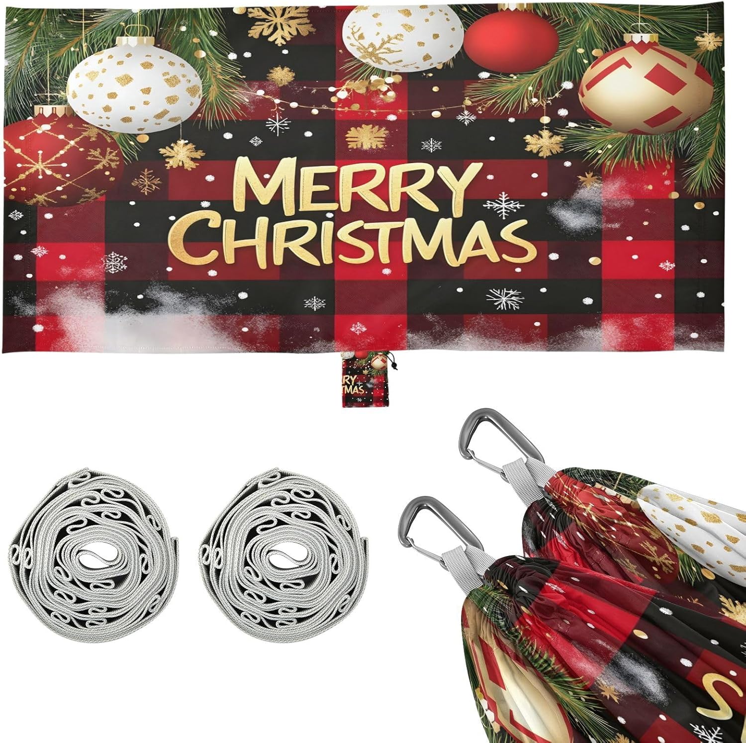 ALAZA Christmas Checked Camping Hammocks Single or 2 Person 500 lbs Portable Parachute Travel Hammock w/Tree Straps for Hiking Backpacking Indoor Outdoor