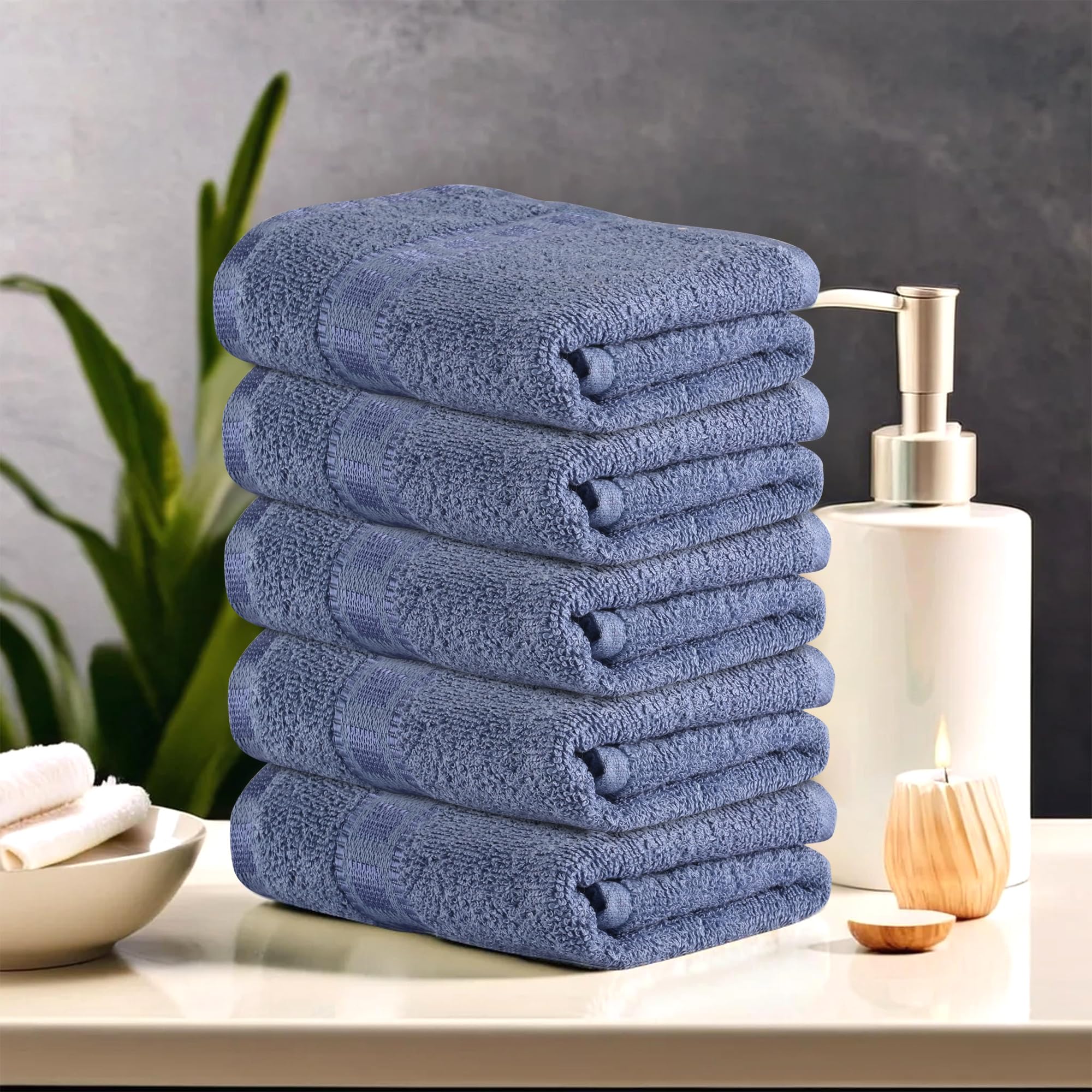 Urbane Home Pack of 5 Cotton Hand/Face Towels for Men & Women | Easily Washable | Workout Gym Napkins for Men | Pocket Towel - Dark Blue-image-35