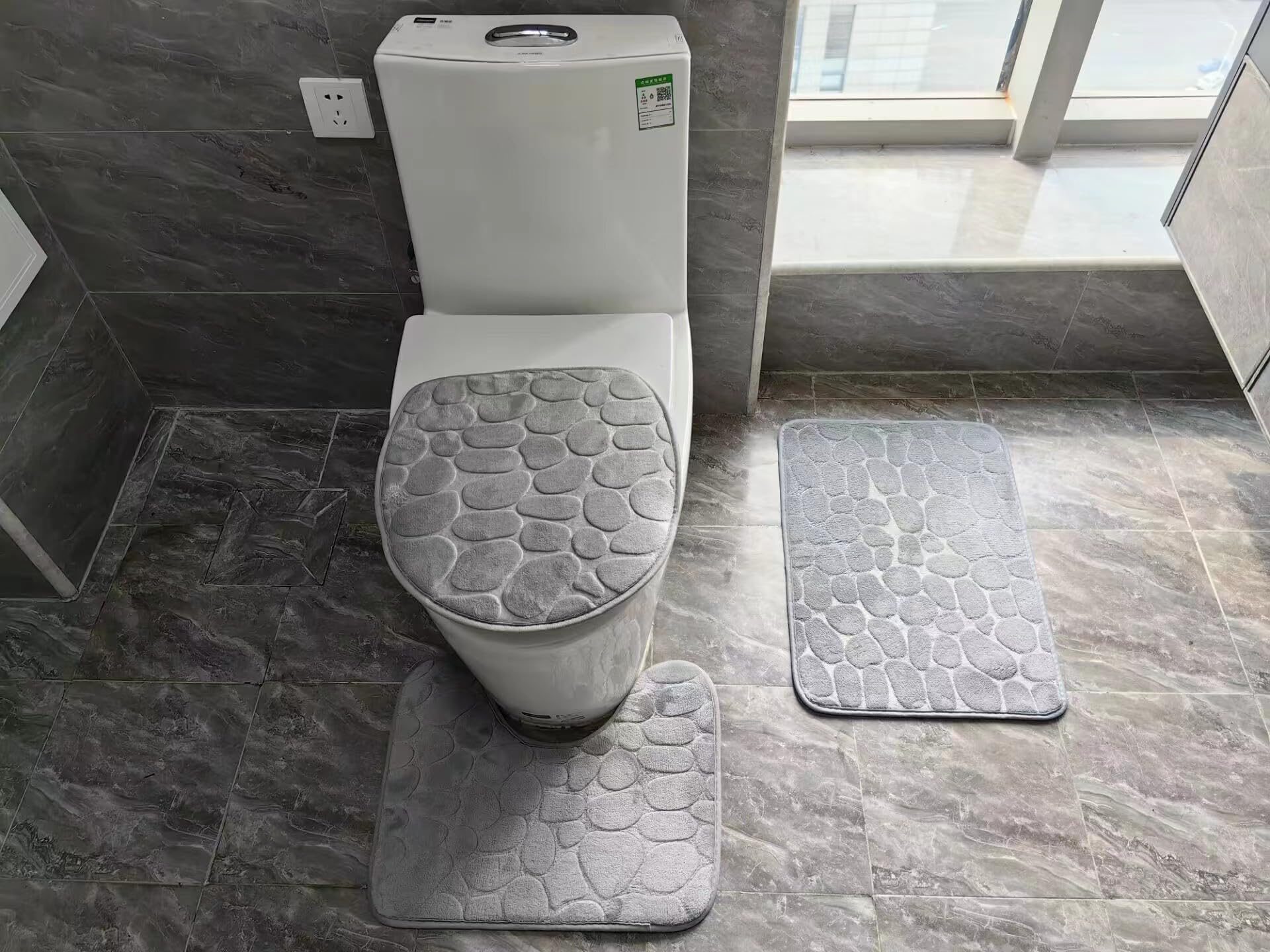 Lot de 2 ensembles de 3 pièces de salle de bain en pierre, tapis de toilette absorbant l'eau pour douche (gris) Z97