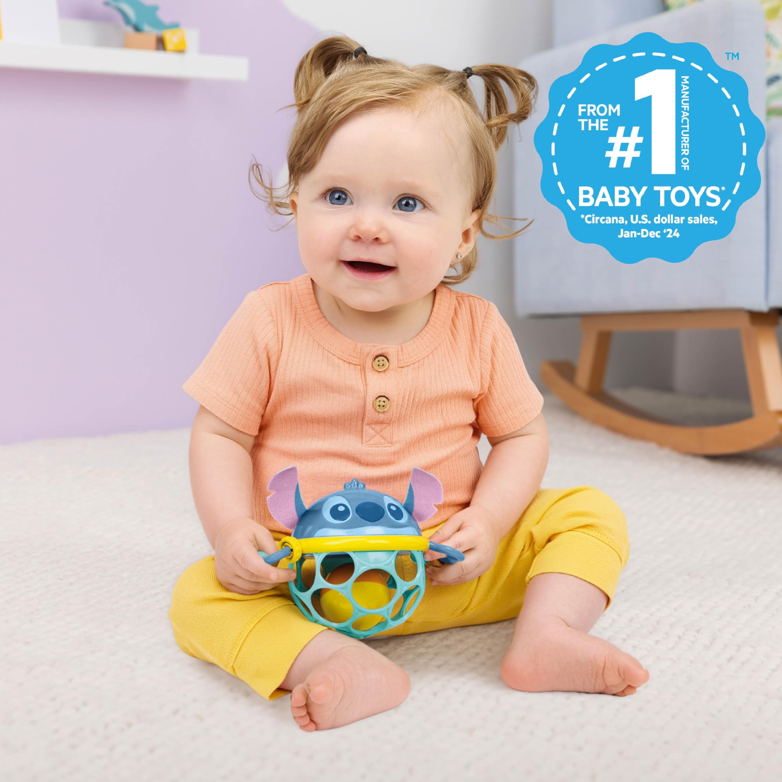 Disney Baby Stitch Sonaglio Jingle & Shake Oball di Bright Starts con Tecnologia Oball Facile da Afferrare, Unisex, da Neonato in Su