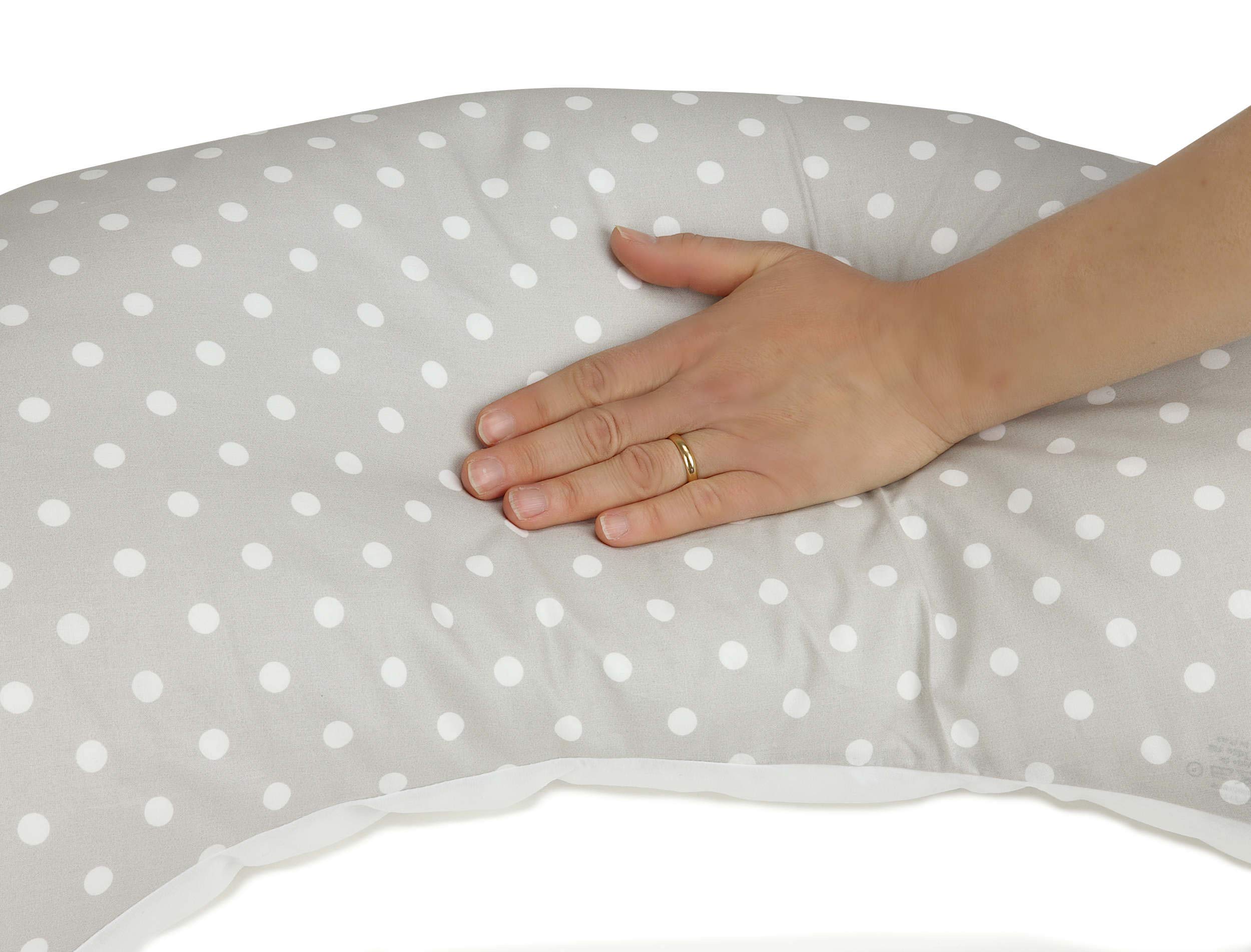 baby idea Babysanity® Cuscino Gravidanza (Interno + 2 Federe) Di Qualità' Allattamento Confortevole Per Dormire Sostegno Mamma Cotone 100% - Made In Italy - (Stella Pois Grigio Scuro)