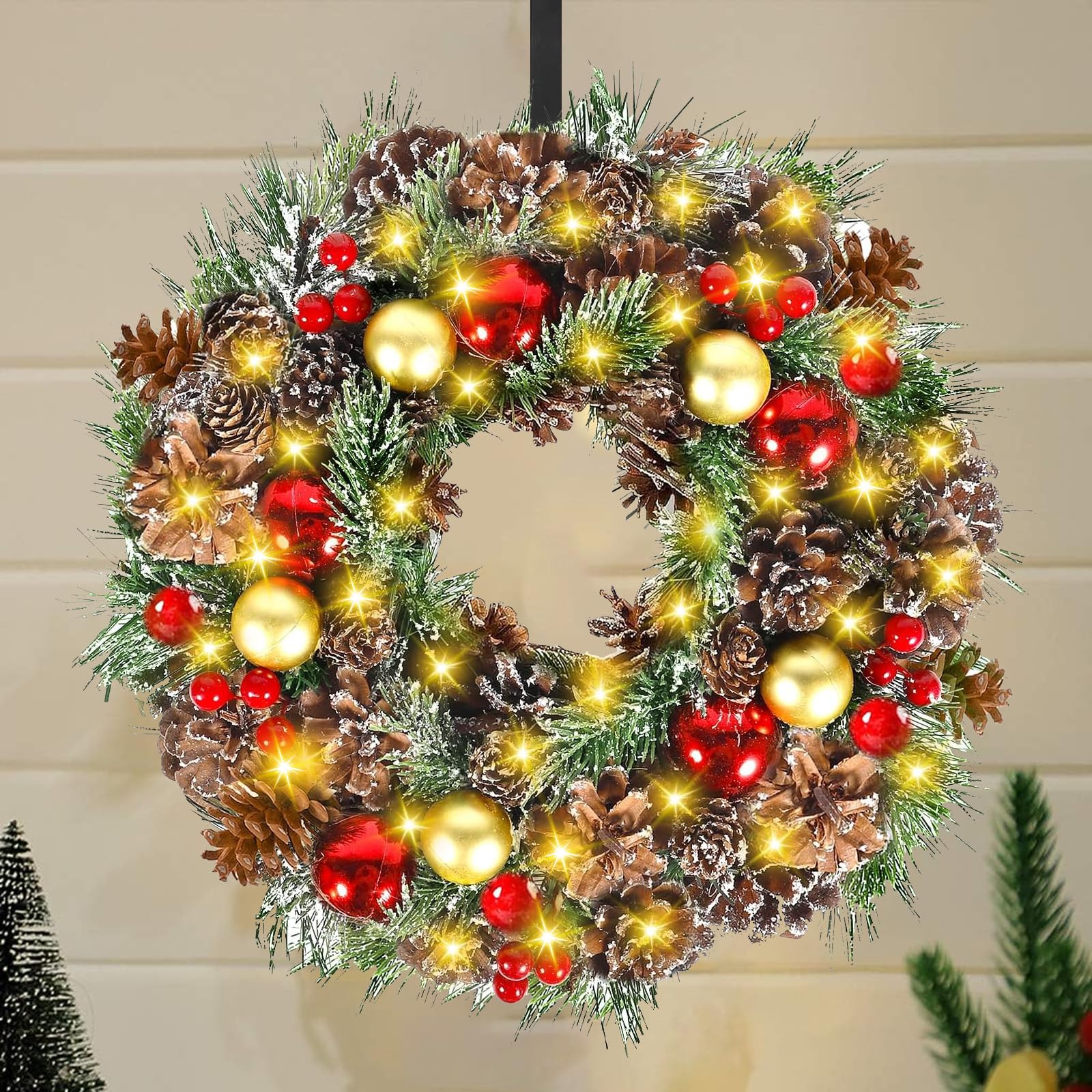 Guirnalda de Navidad en la Puerta Principal,Corona Navideña,Guirnalda Navidad,Corona de Navidad para Puerta LED,Corona Puerta Navidad,Decoración para Adviento y Navidad